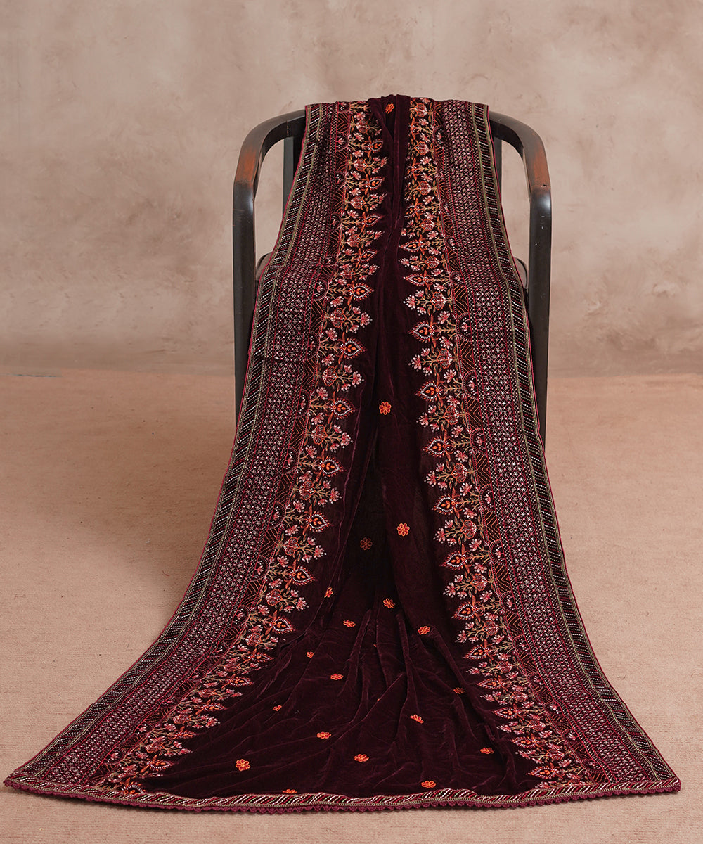 Women Embroidered Velvet Shawl | SHV-784