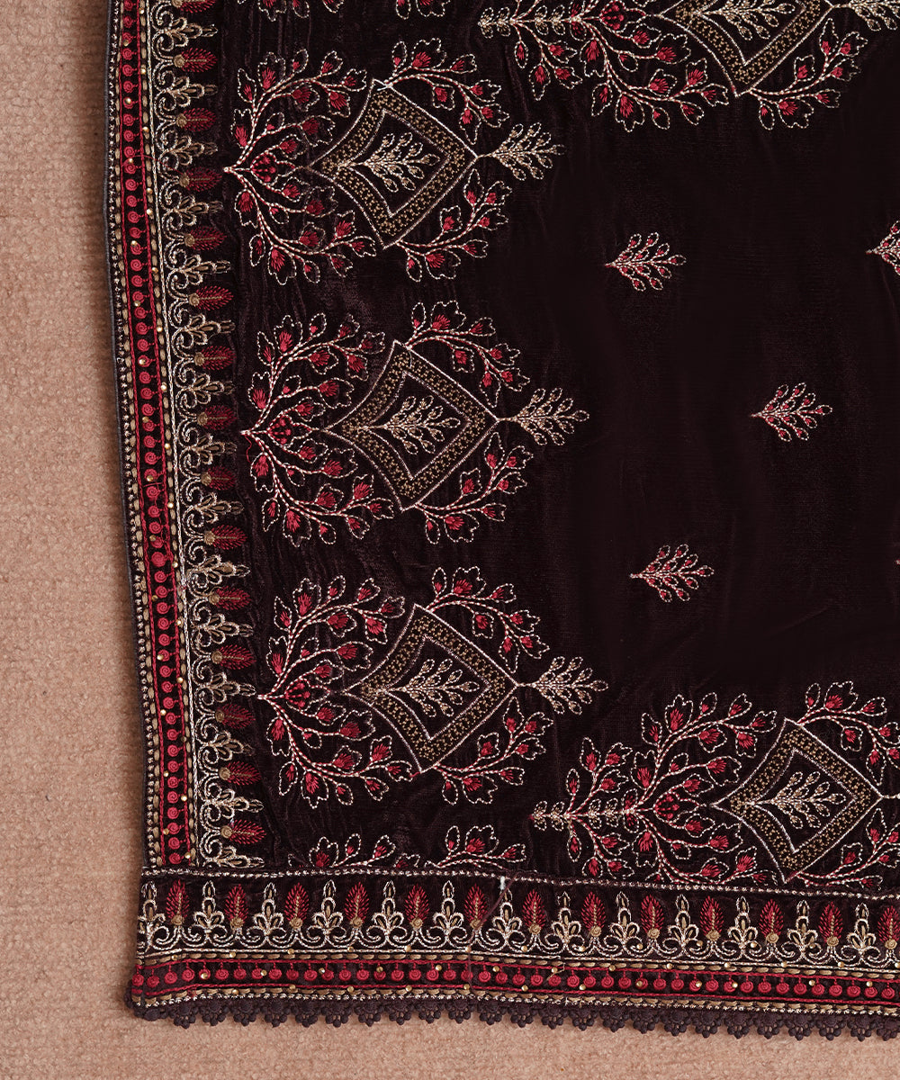 Women Embroidered Velvet Shawl | SHV-798
