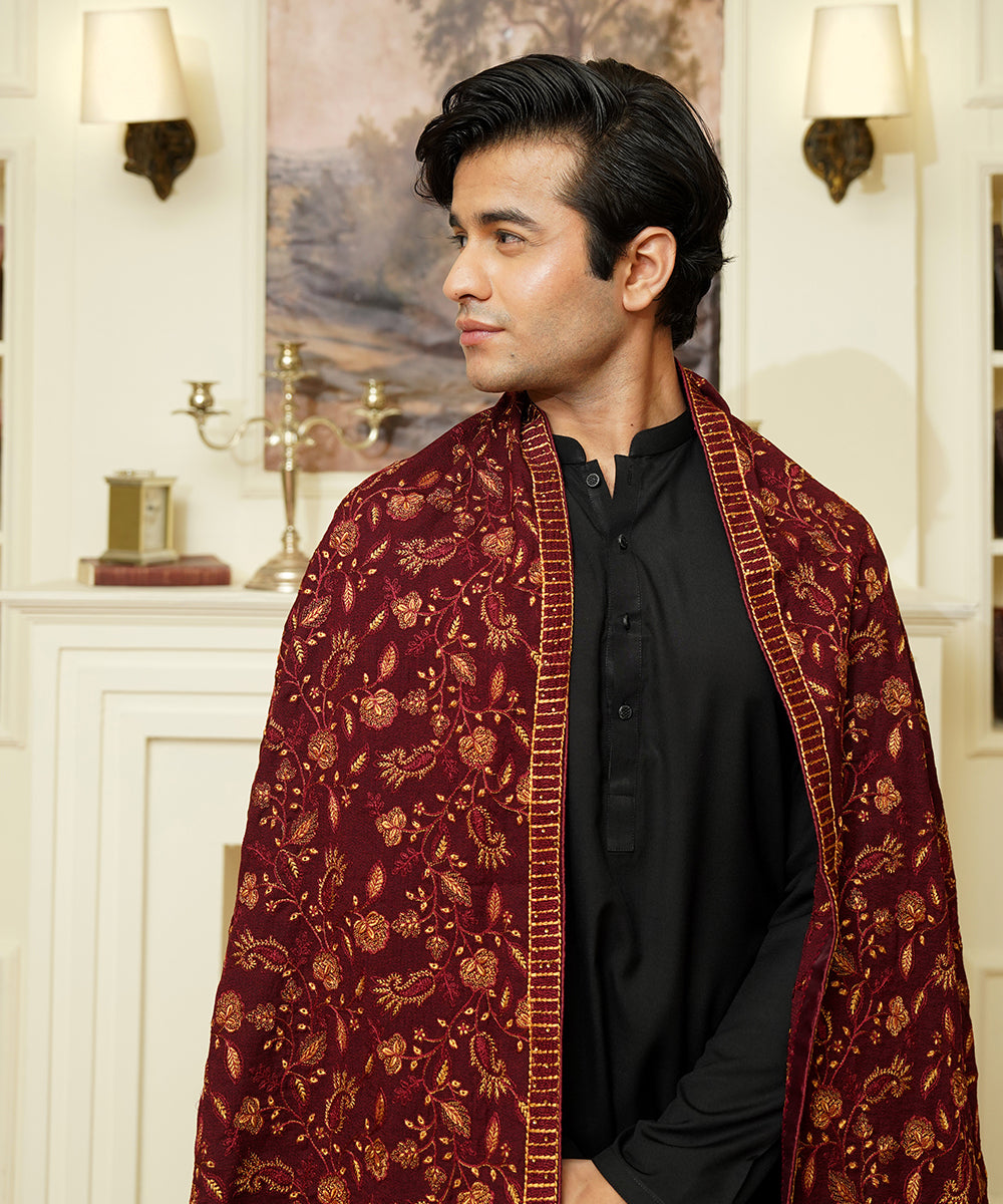Unisex Embroidered Karandi Shawl | SHK-815