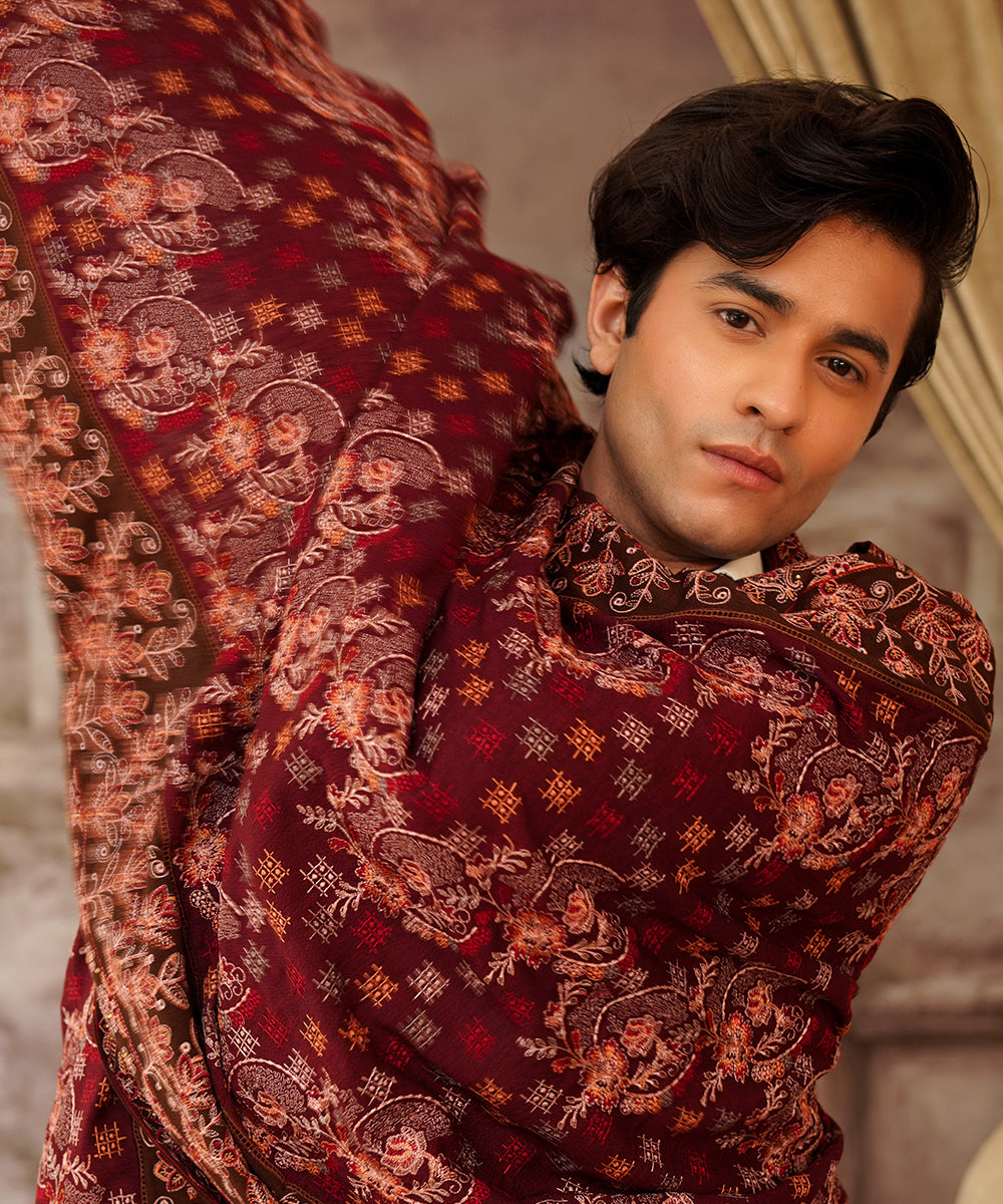 Unisex Embroidered Karandi Shawl | SHK-802