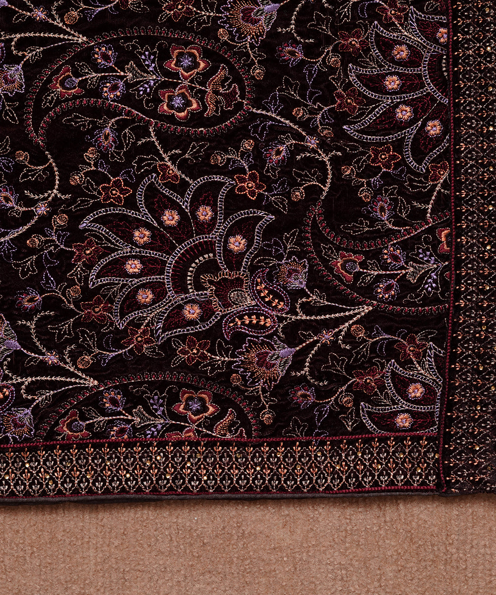 Women Embroidered Velvet Shawl | SHV-786