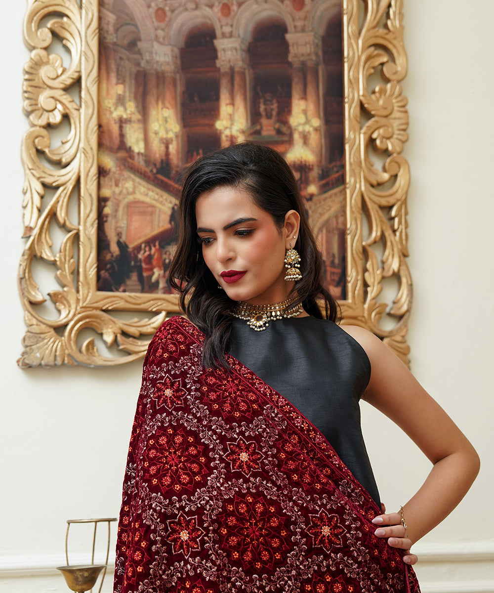 Women Embroidered Velvet Shawl | SHV-789