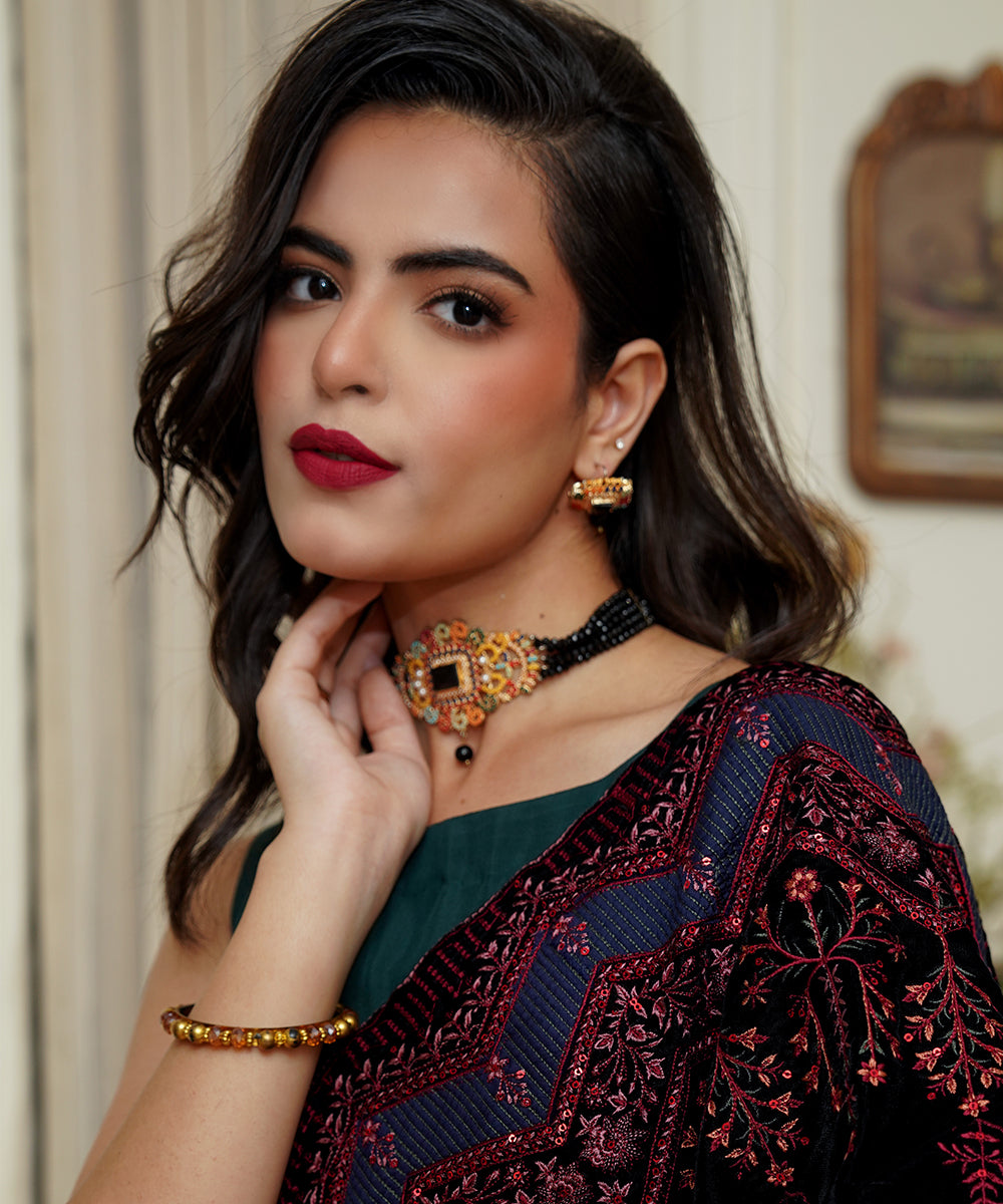 Women Embroidered Velvet Shawl | SHV-782