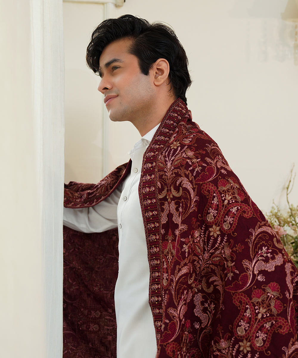 Unisex Embroidered Karandi Shawl | SHK-780