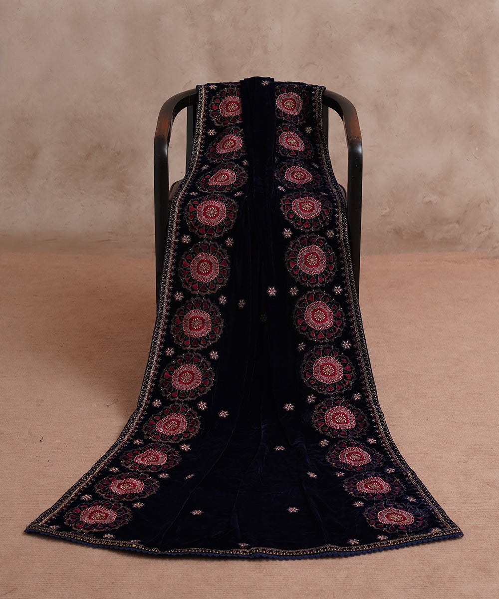 Women Embroidered Velvet Shawl | SHV-790