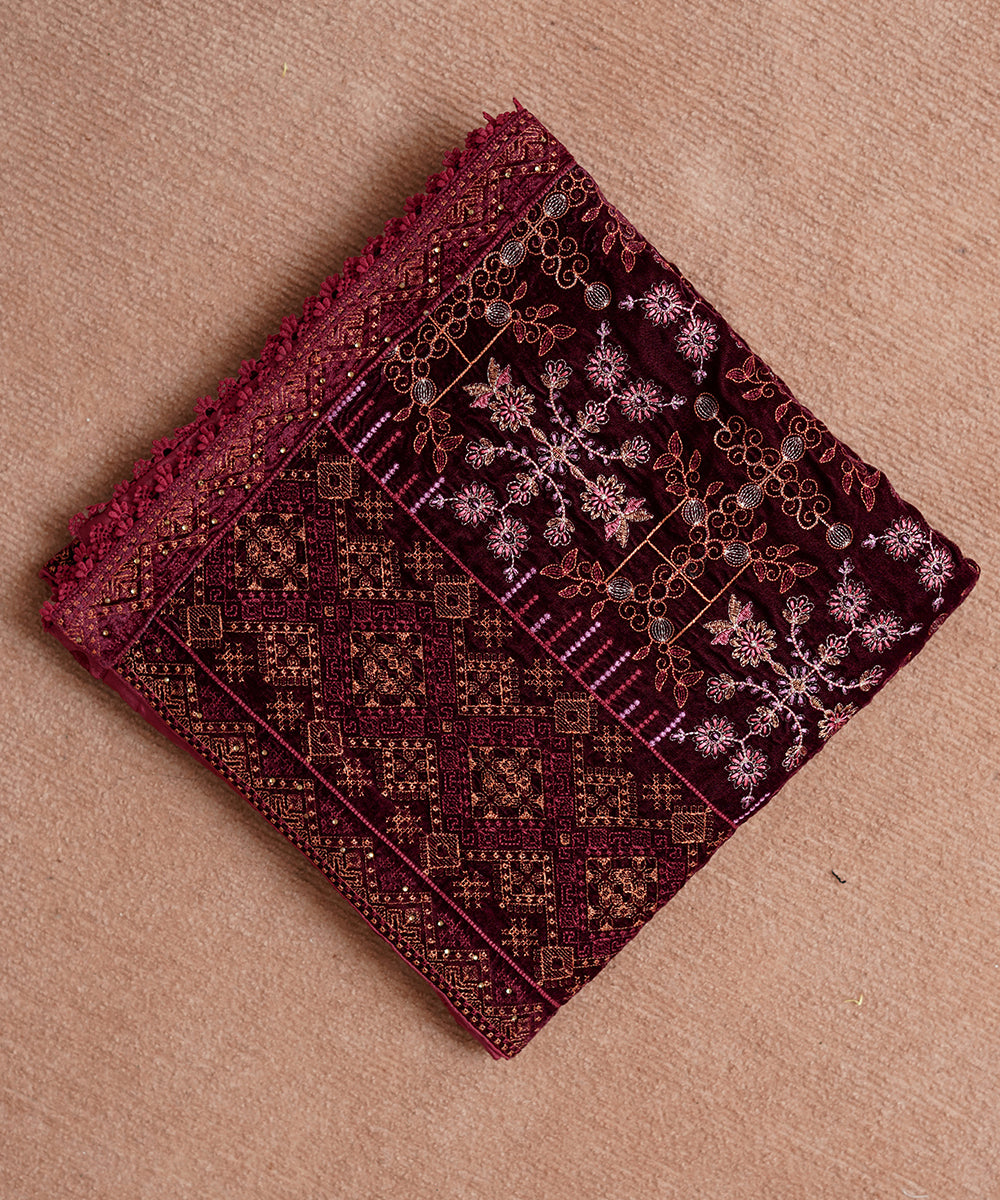 Women Embroidered Velvet Shawl | SHV-787