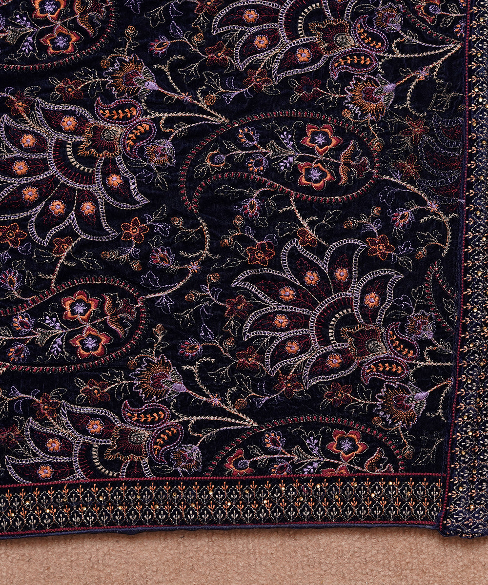 Women Embroidered Velvet Shawl | SHV-786