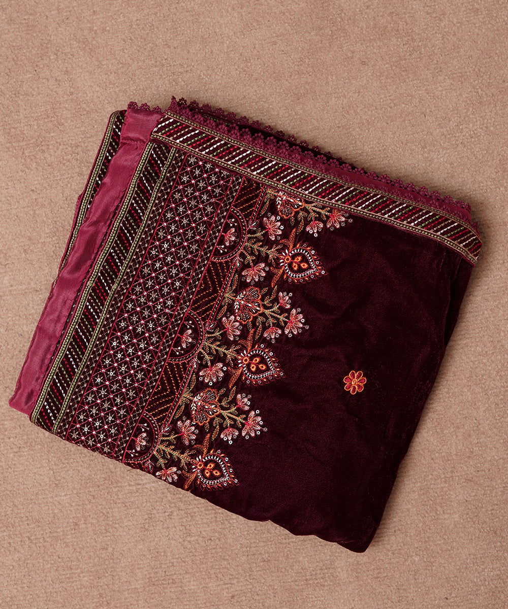 Women Embroidered Velvet Shawl | SHV-784