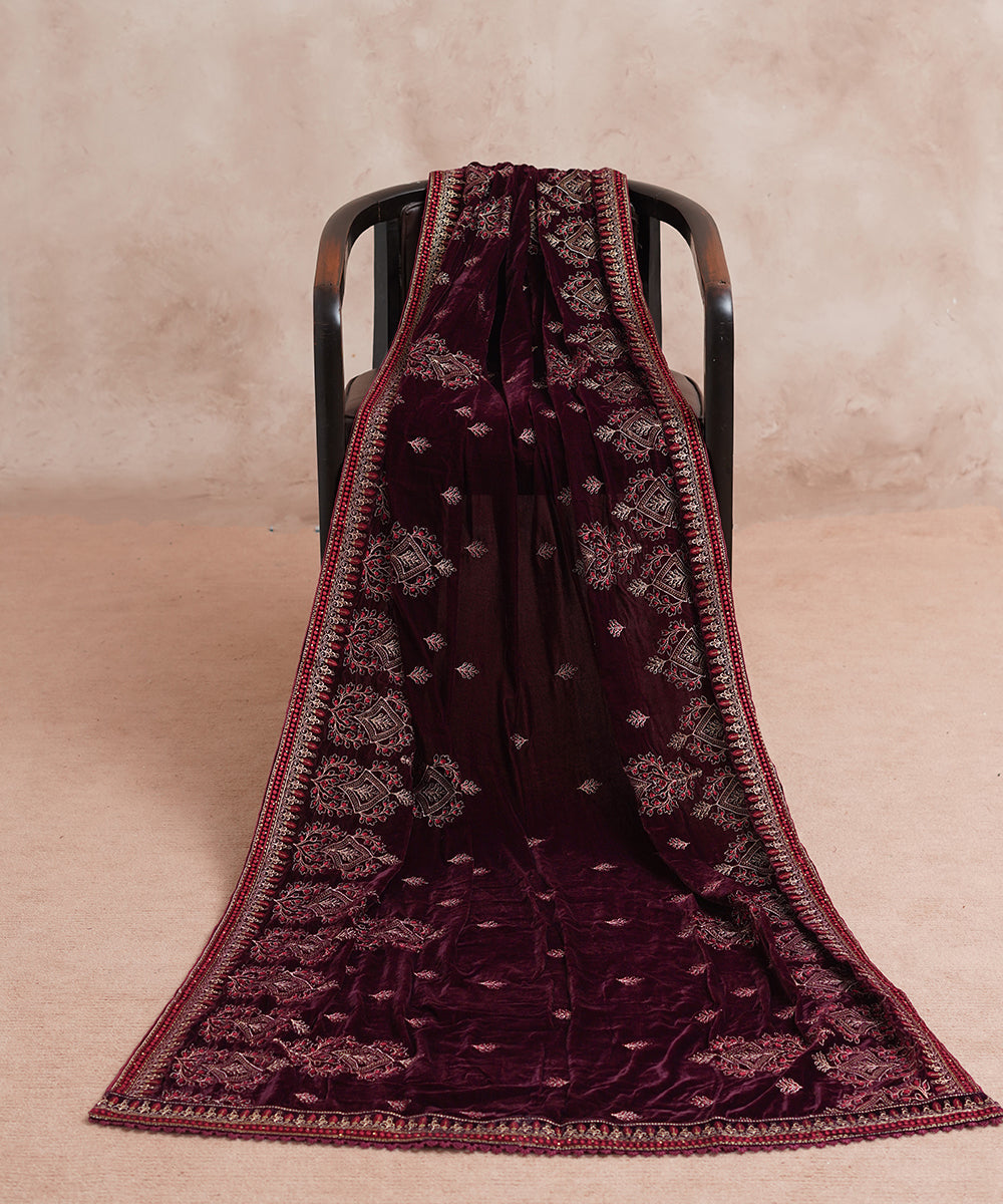 Women Embroidered Velvet Shawl | SHV-798