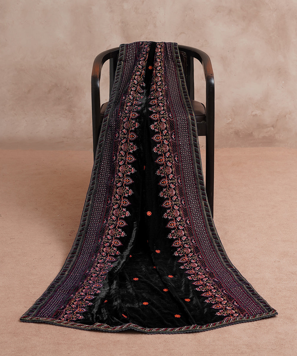 Women Embroidered Velvet Shawl | SHV-784