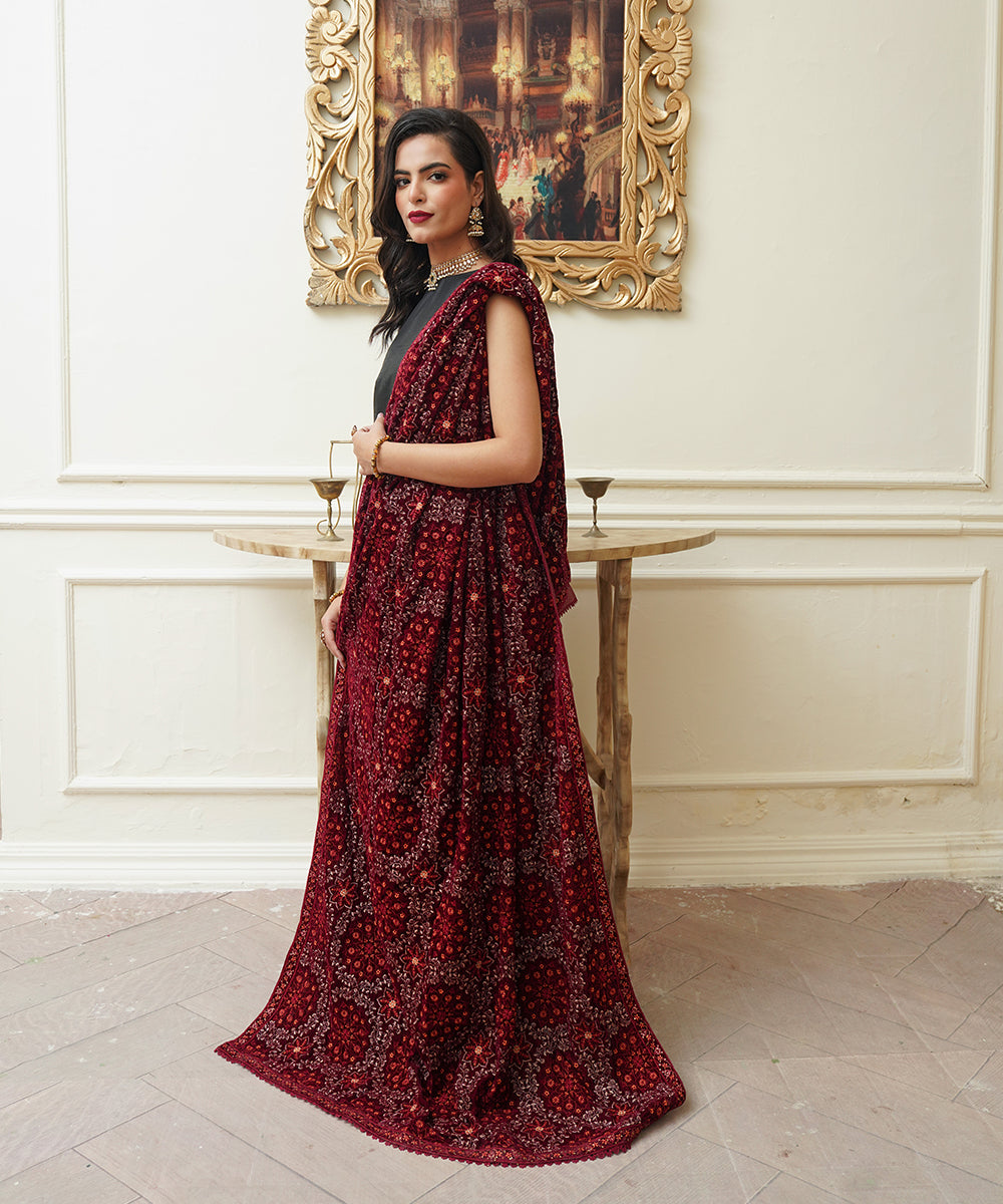 Women Embroidered Velvet Shawl | SHV-789