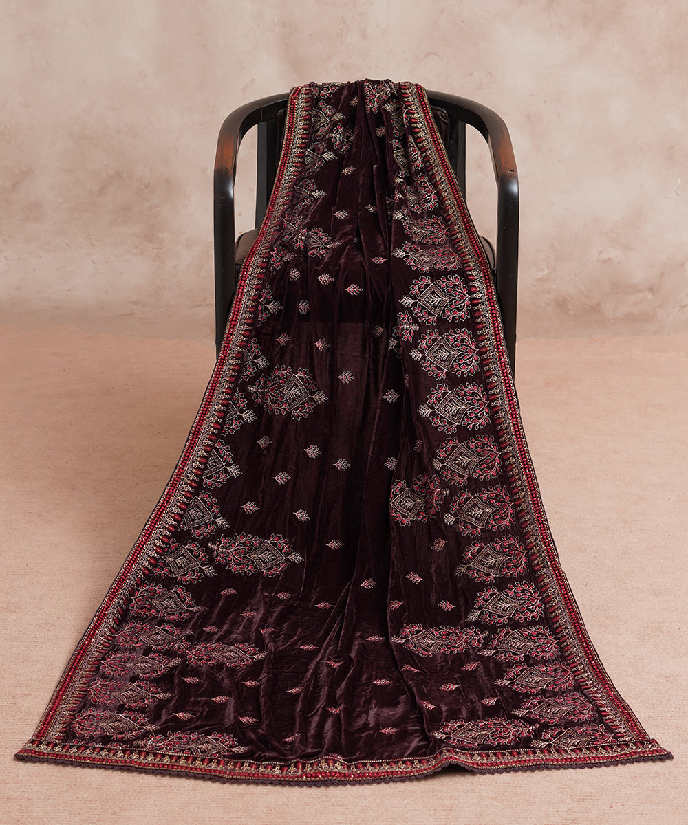 Women Embroidered Velvet Shawl | SHV-798