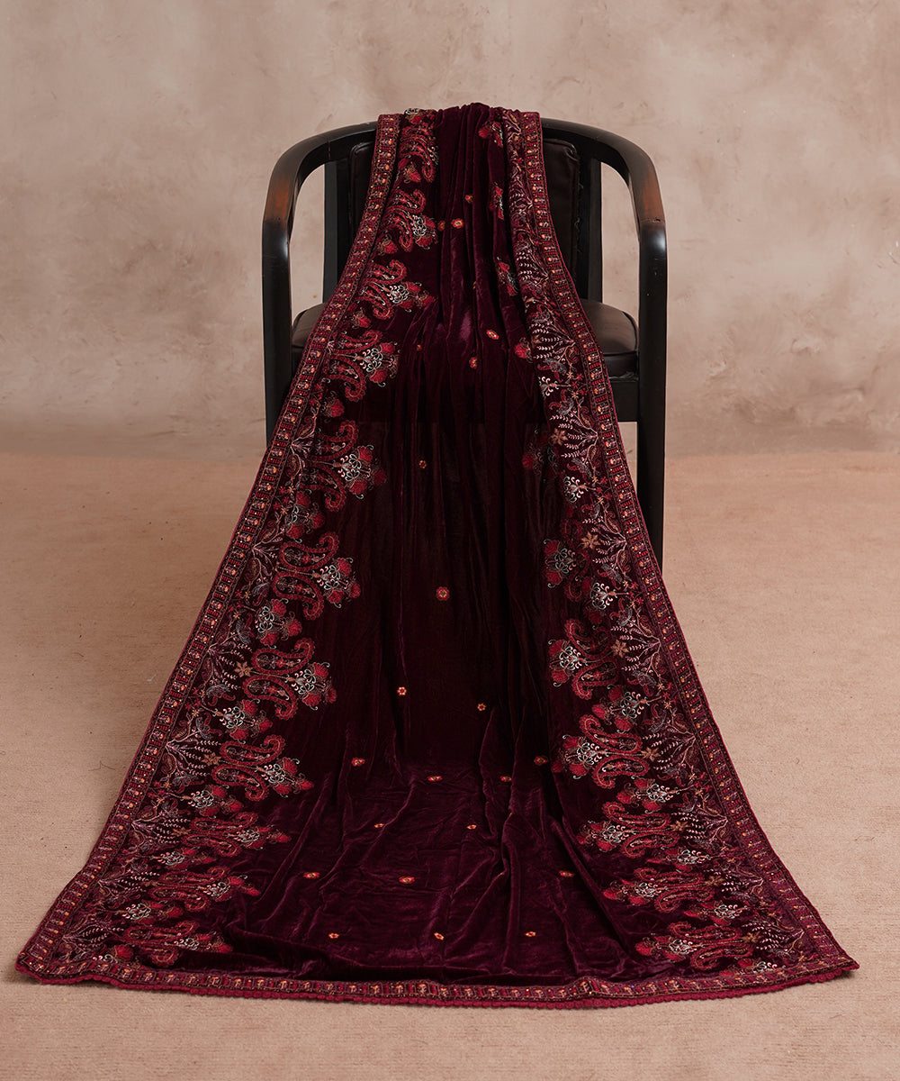 Women Embroidered Velvet Shawl | SHV-781