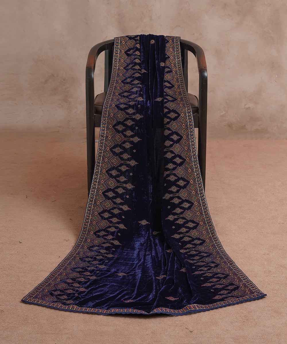 Women Embroidered Velvet Shawl | SHV-792
