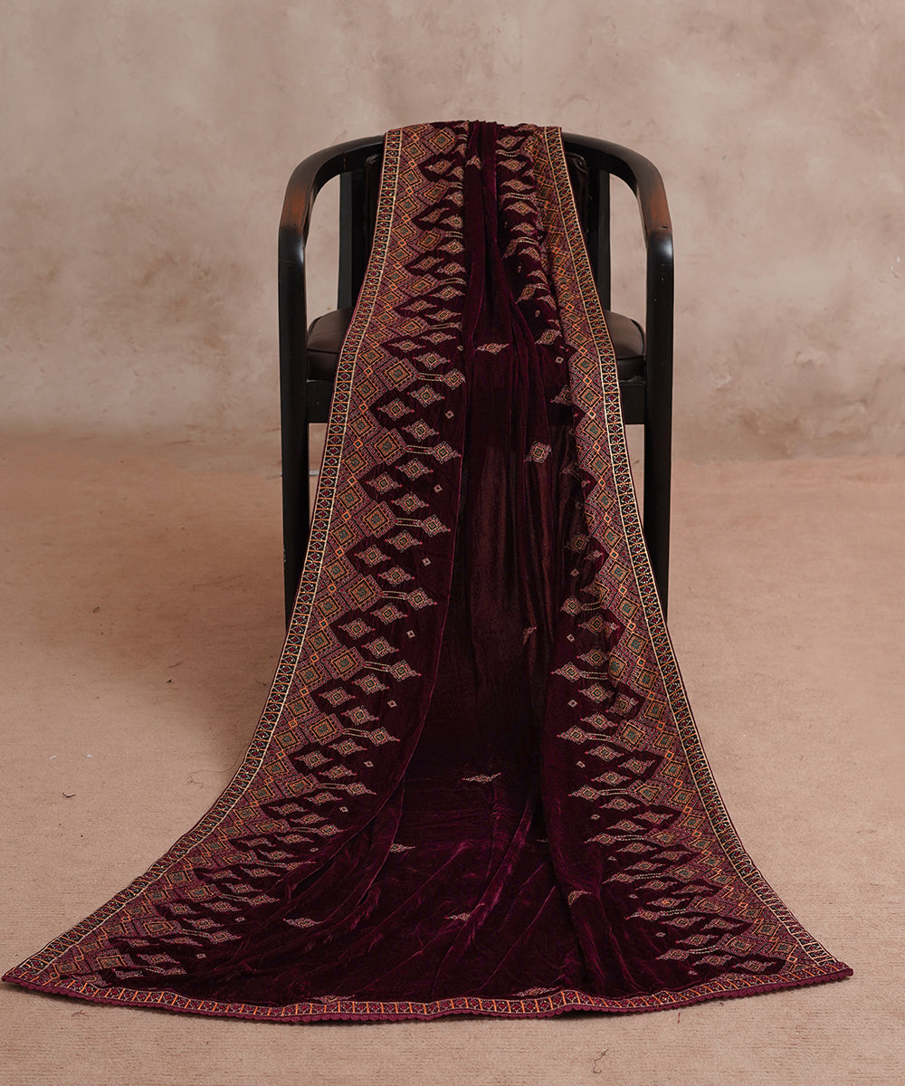 Women Embroidered Velvet Shawl | SHV-792