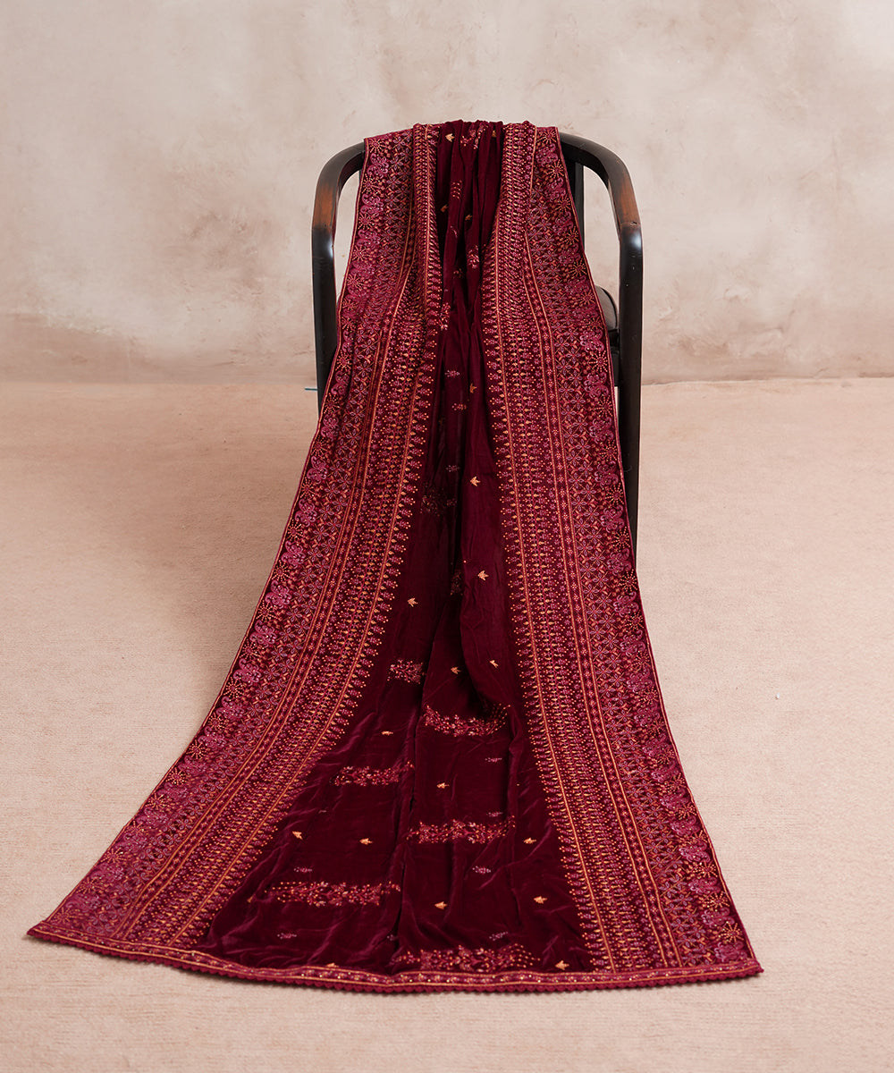 Women Embroidered Velvet Shawl | SHV-788