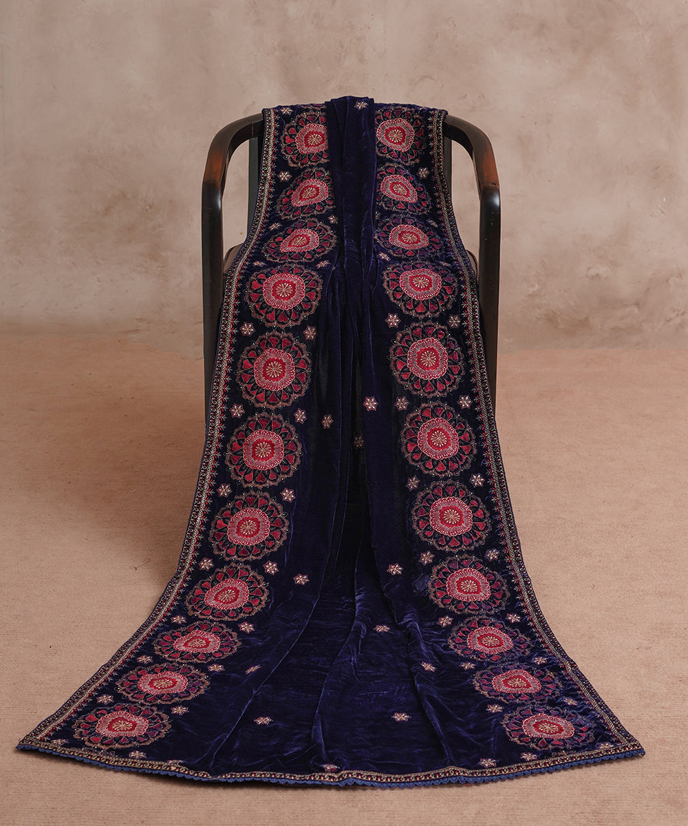 Women Embroidered Velvet Shawl | SHV-790