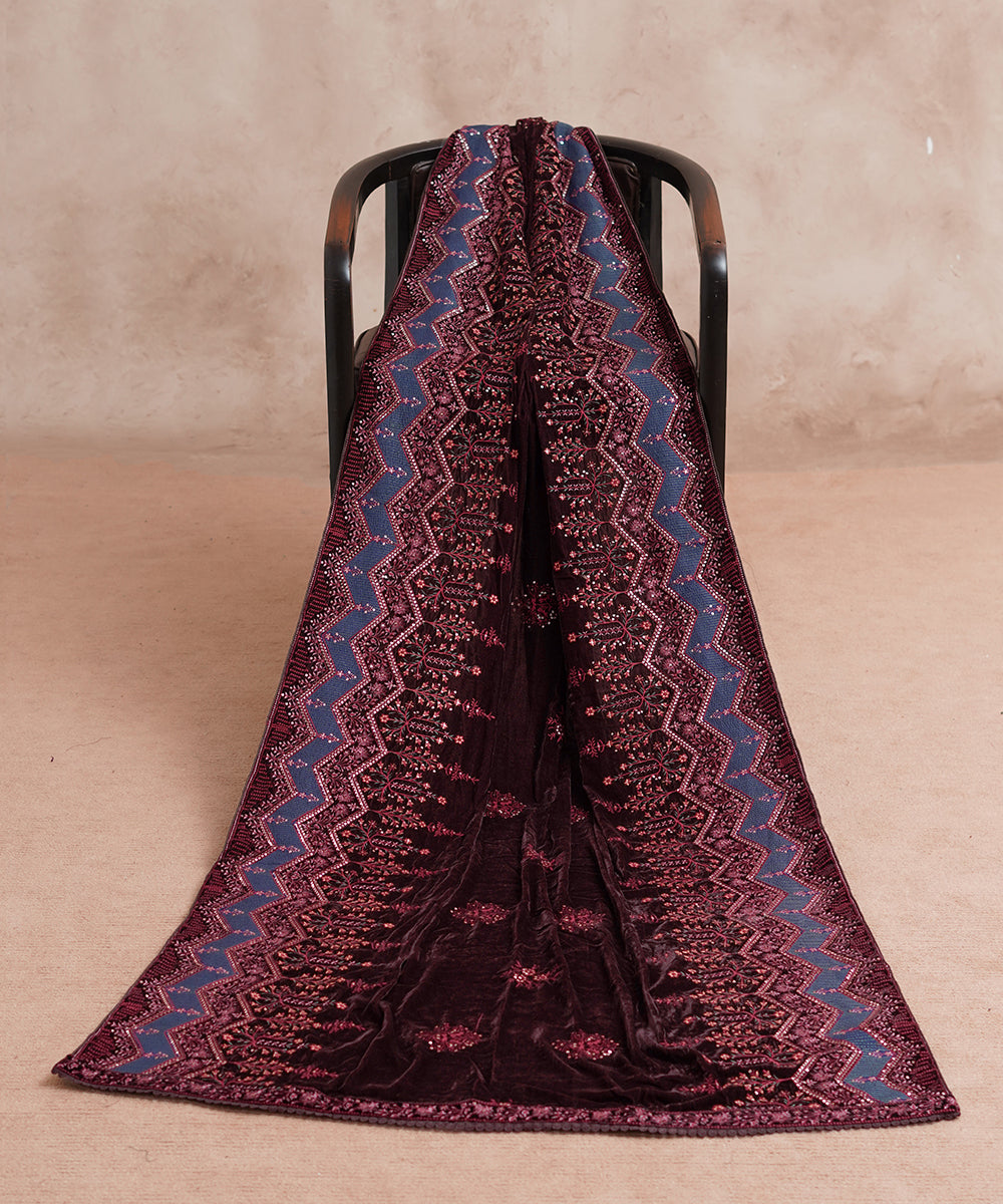 Women Embroidered Velvet Shawl | SHV-782