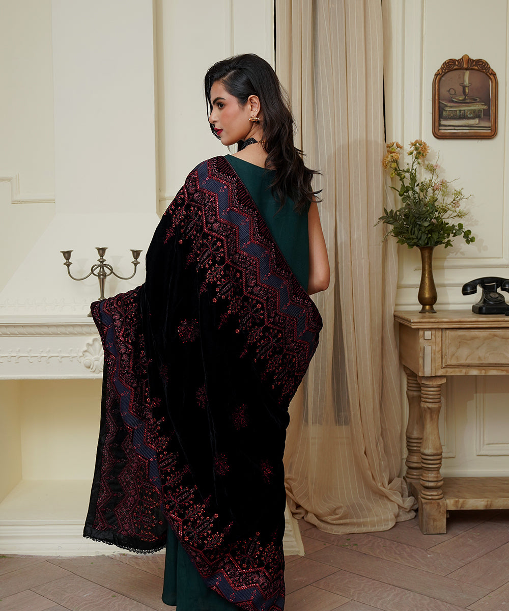 Women Embroidered Velvet Shawl | SHV-782