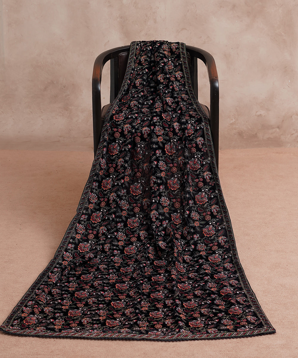 Women Embroidered Velvet Shawl | SHV-783