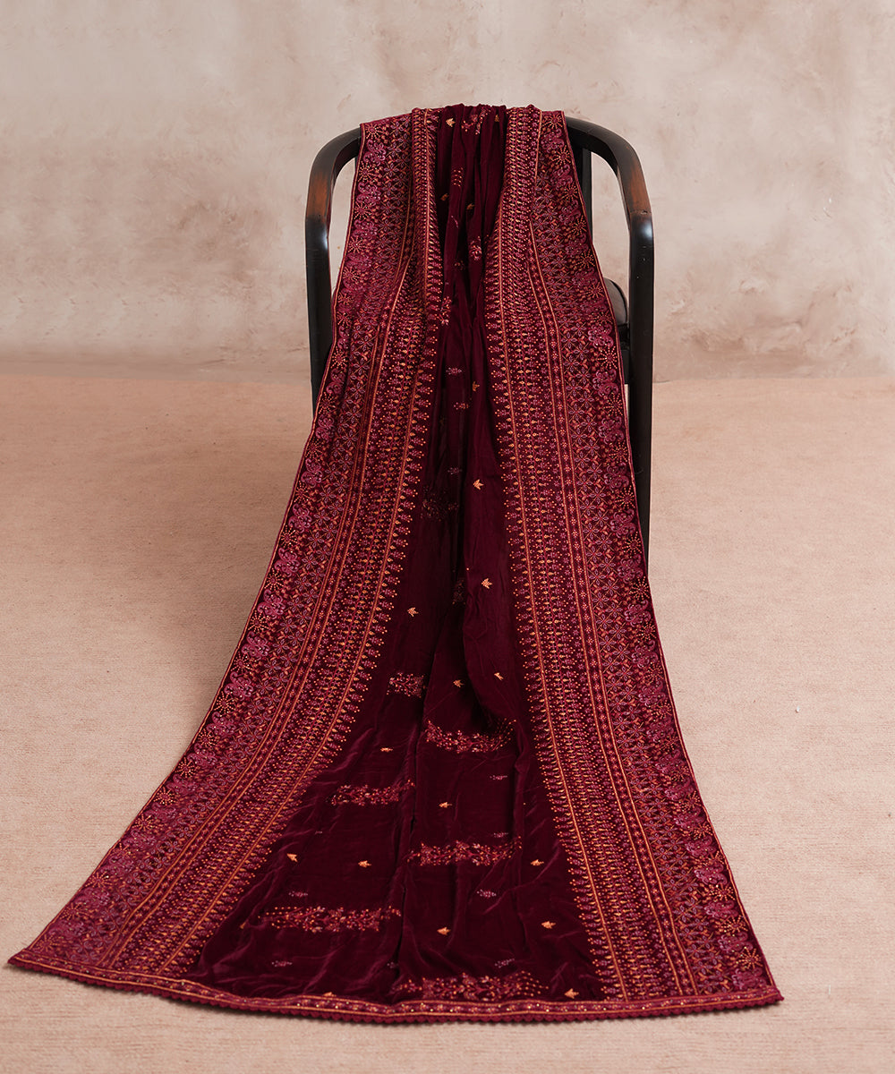 Women Embroidered Velvet Shawl | SHV-788