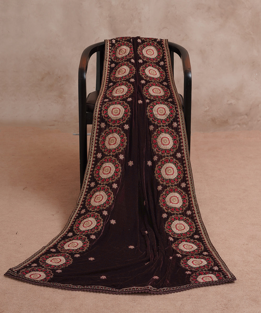 Women Embroidered Velvet Shawl | SHV-790