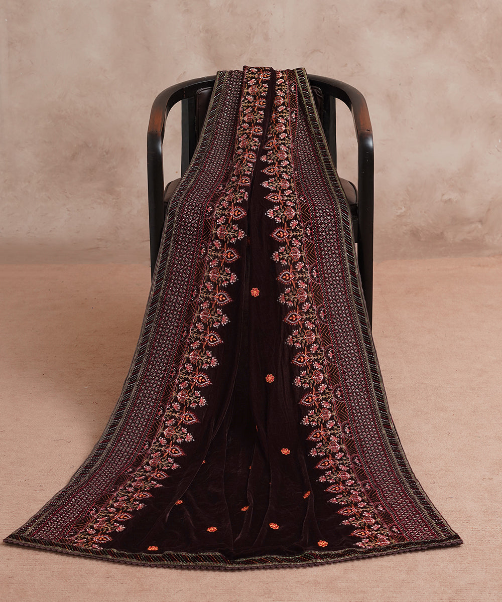 Women Embroidered Velvet Shawl | SHV-784