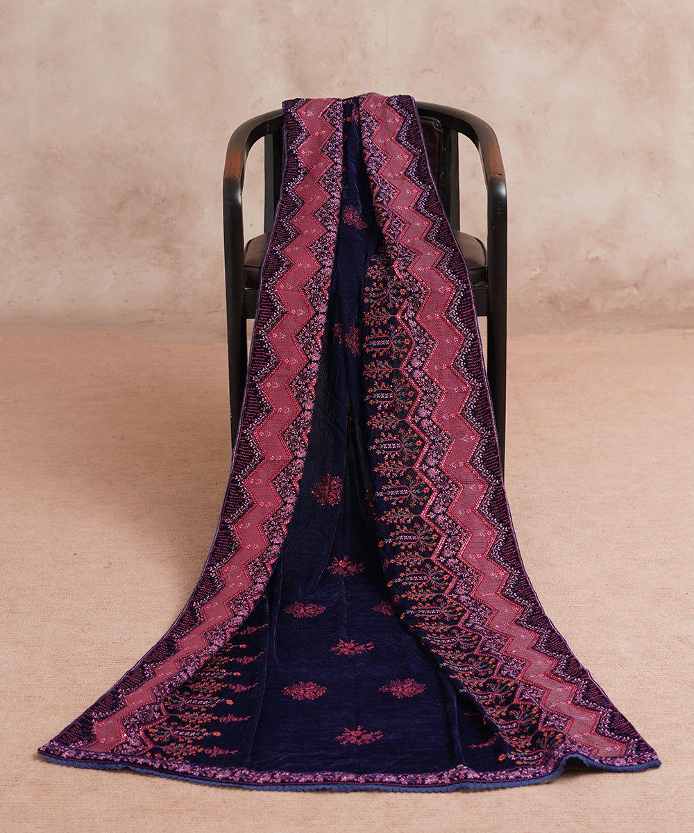 Women Embroidered Velvet Shawl | SHV-782