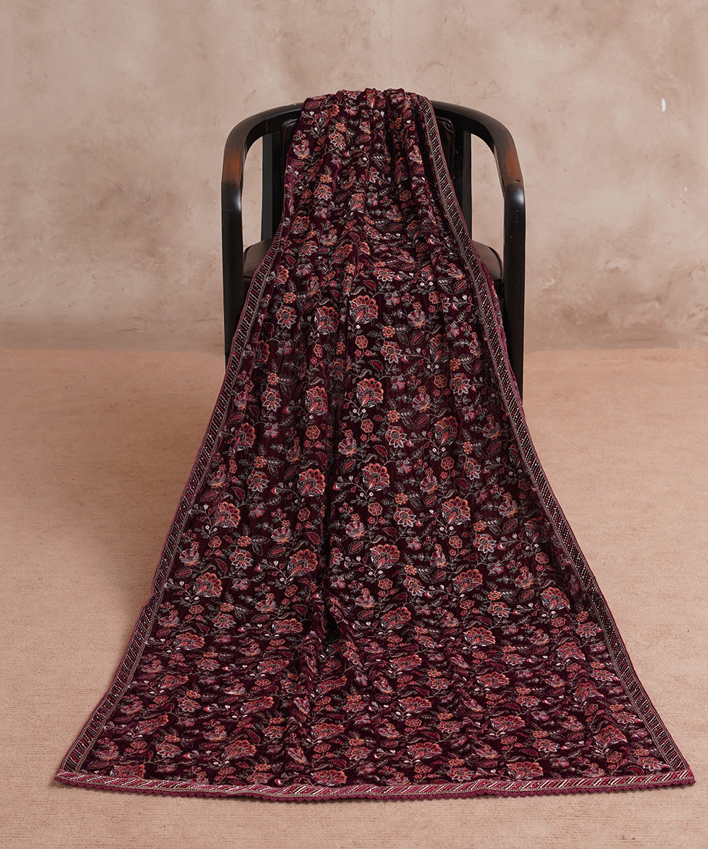 Women Embroidered Velvet Shawl | SHV-783