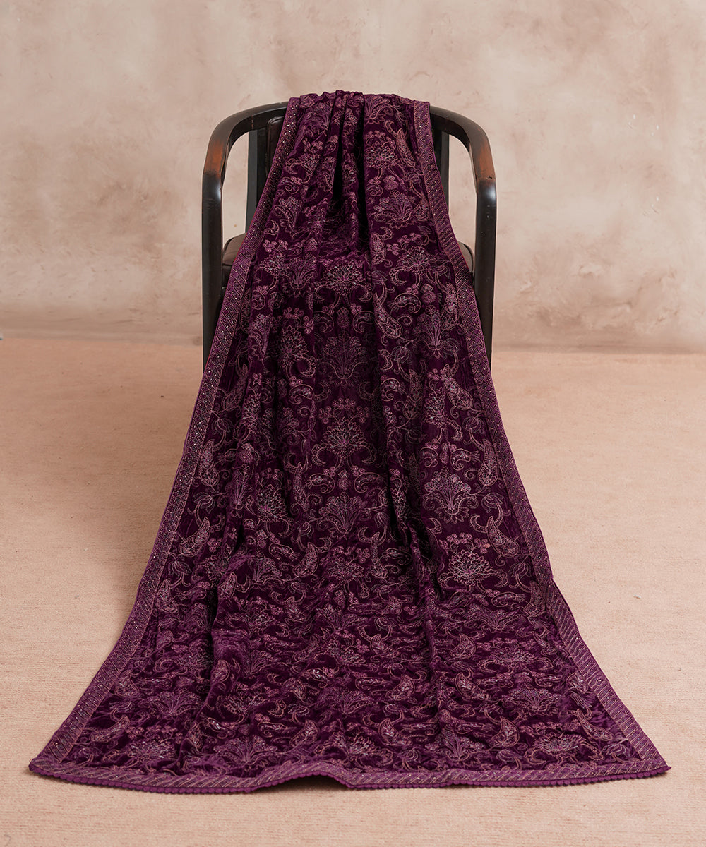 Women Embroidered Velvet Shawl | SHV-779