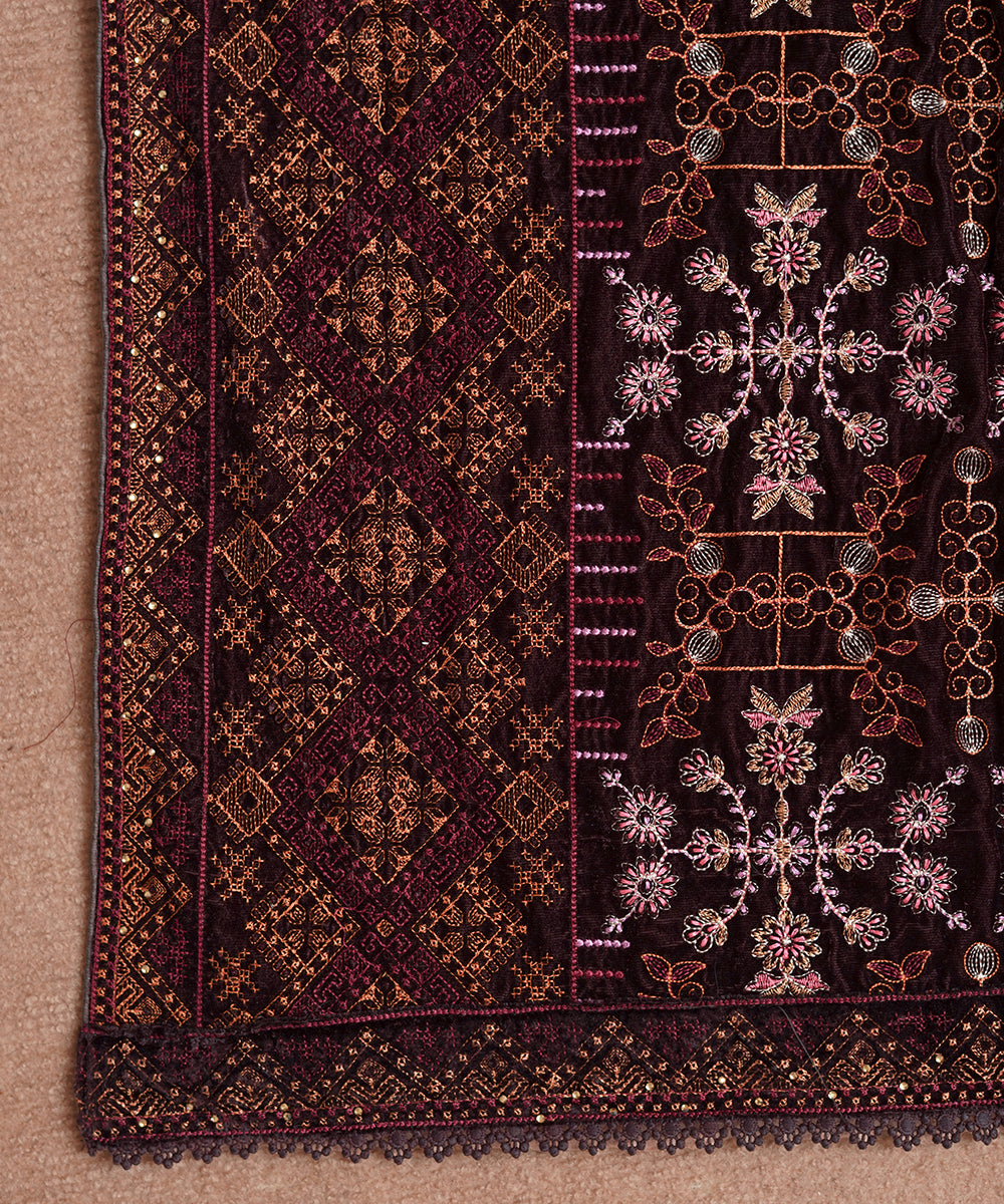 Women Embroidered Velvet Shawl | SHV-787