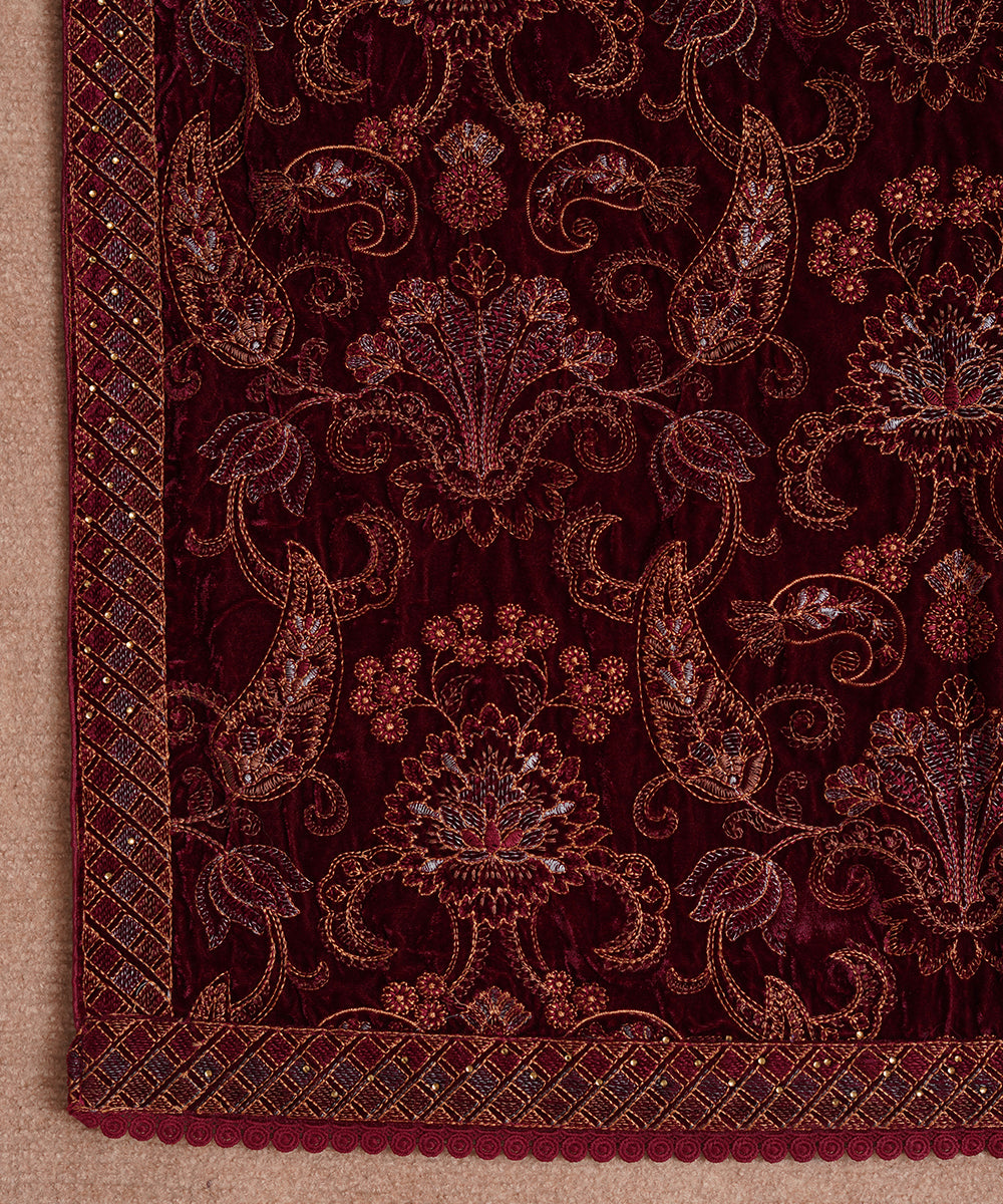Women Embroidered Velvet Shawl | SHV-786