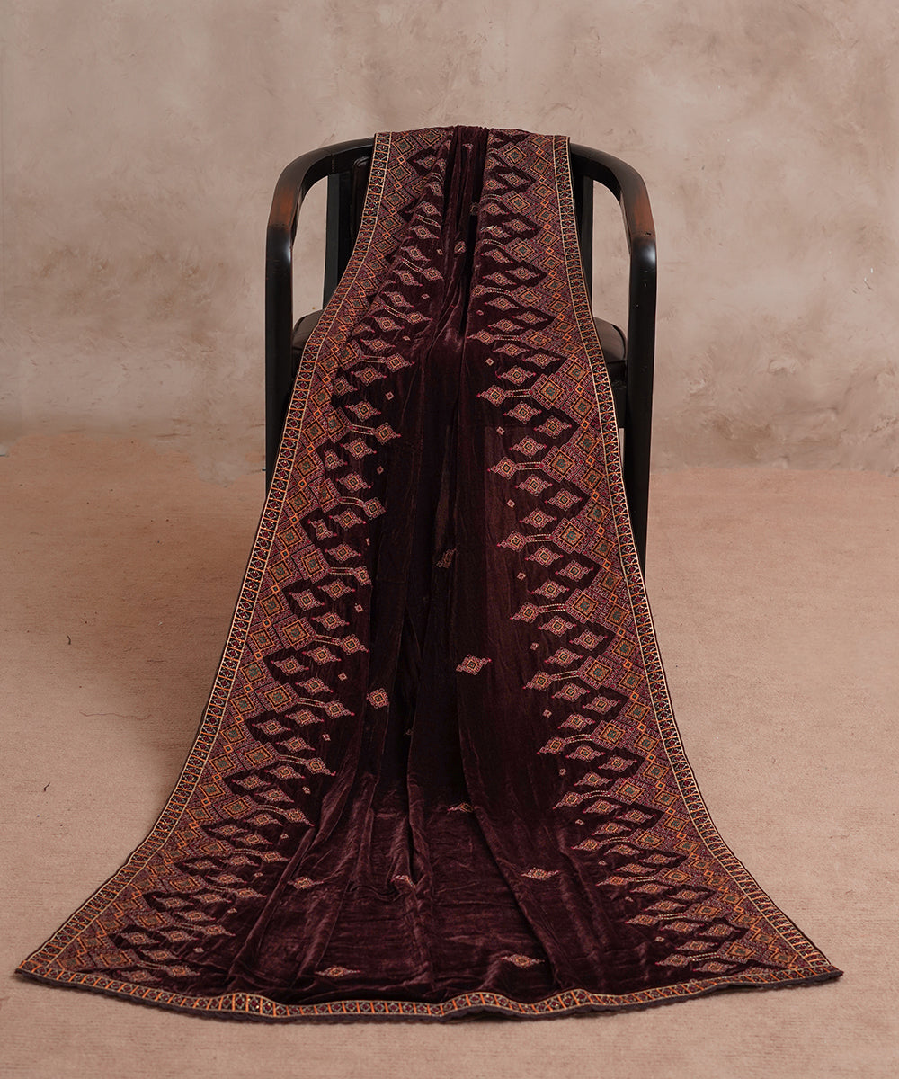 Women Embroidered Velvet Shawl | SHV-792