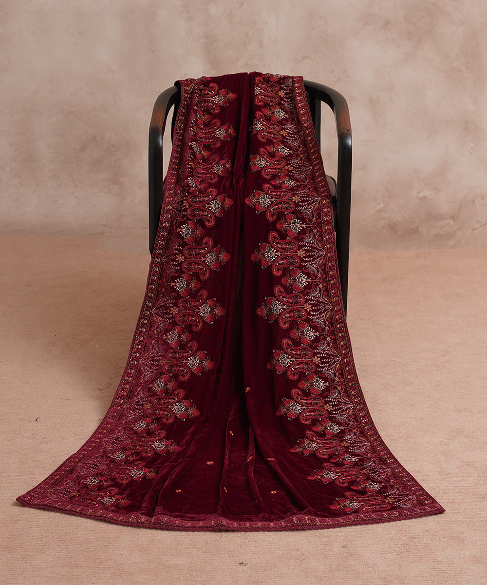 Women Embroidered Velvet Shawl | SHV-781