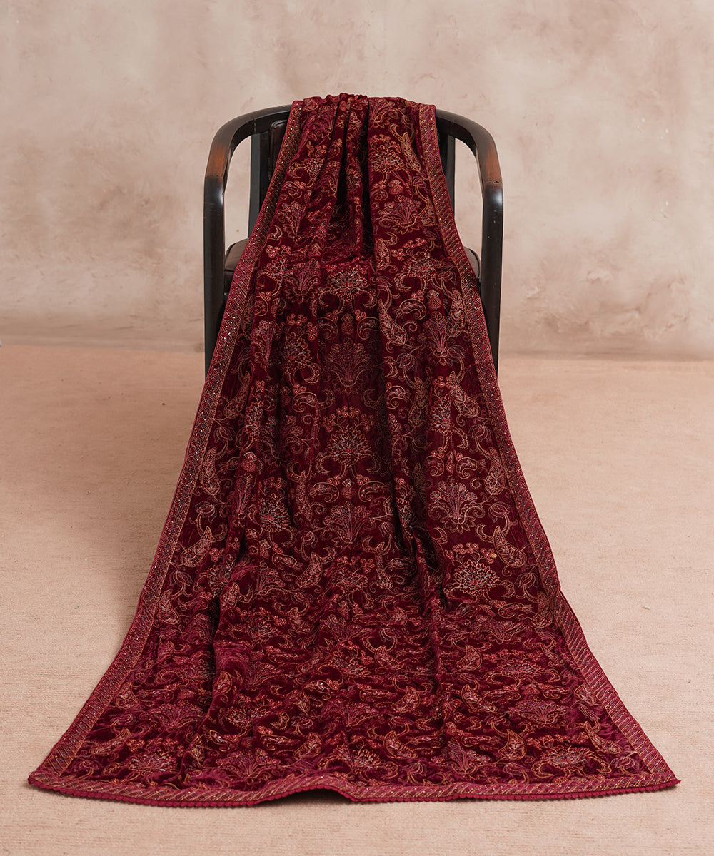 Women Embroidered Velvet Shawl | SHV-786