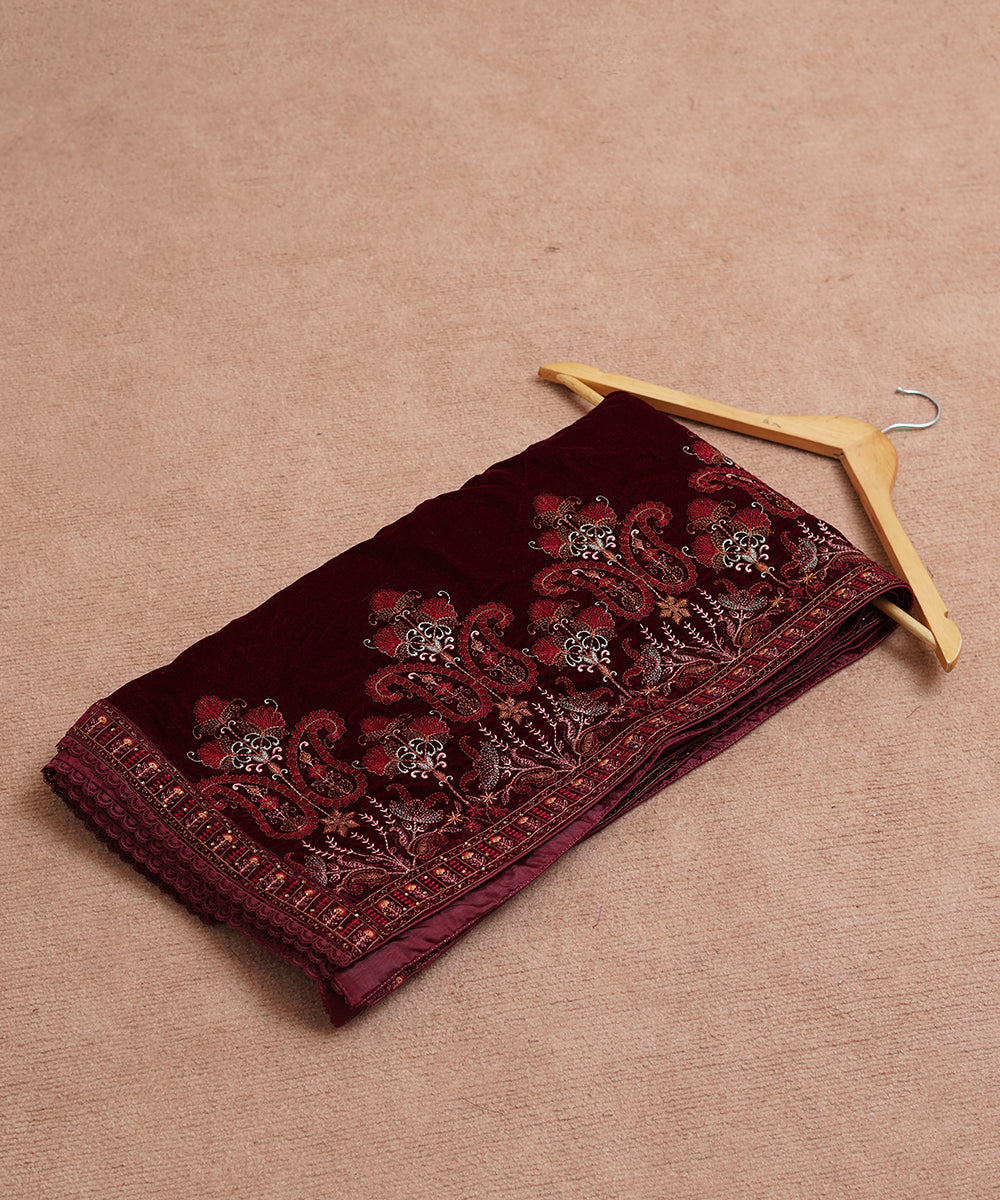Women Embroidered Velvet Shawl | SHV-781