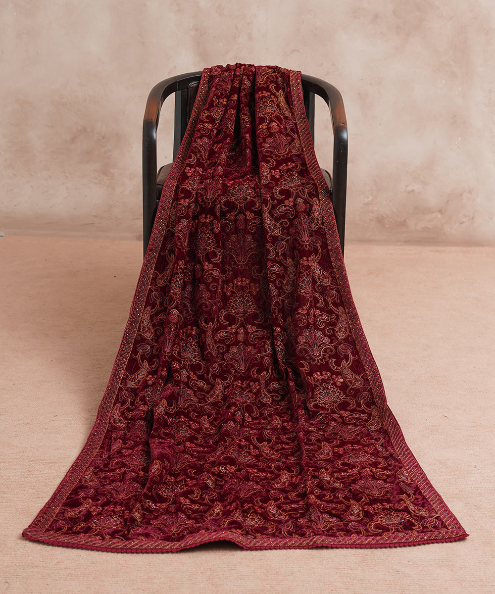 Women Embroidered Velvet Shawl | SHV-779