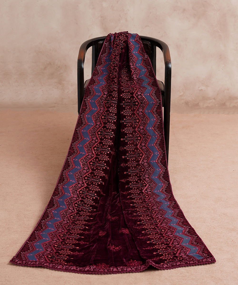 Women Embroidered Velvet Shawl | SHV-782