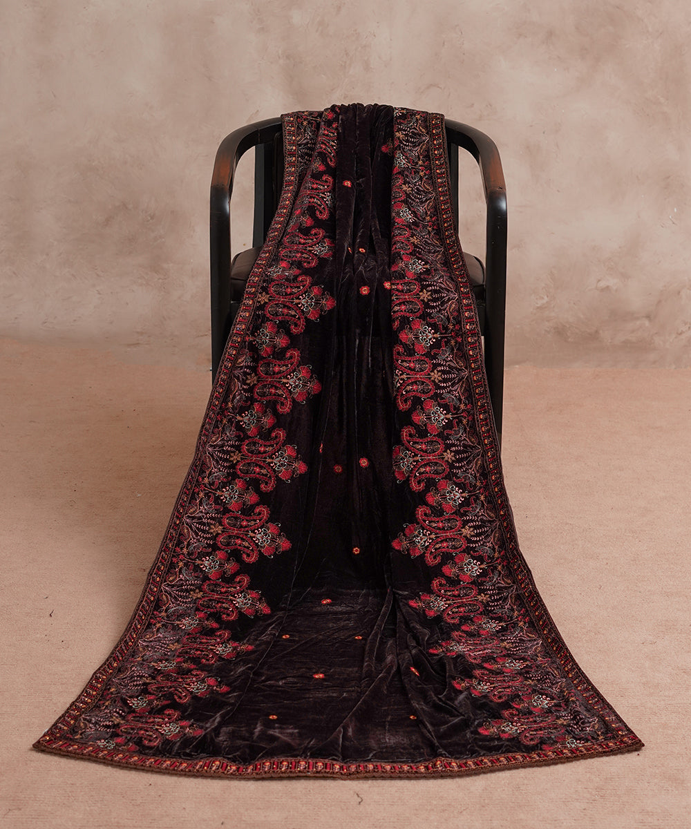 Women Embroidered Velvet Shawl | SHV-781