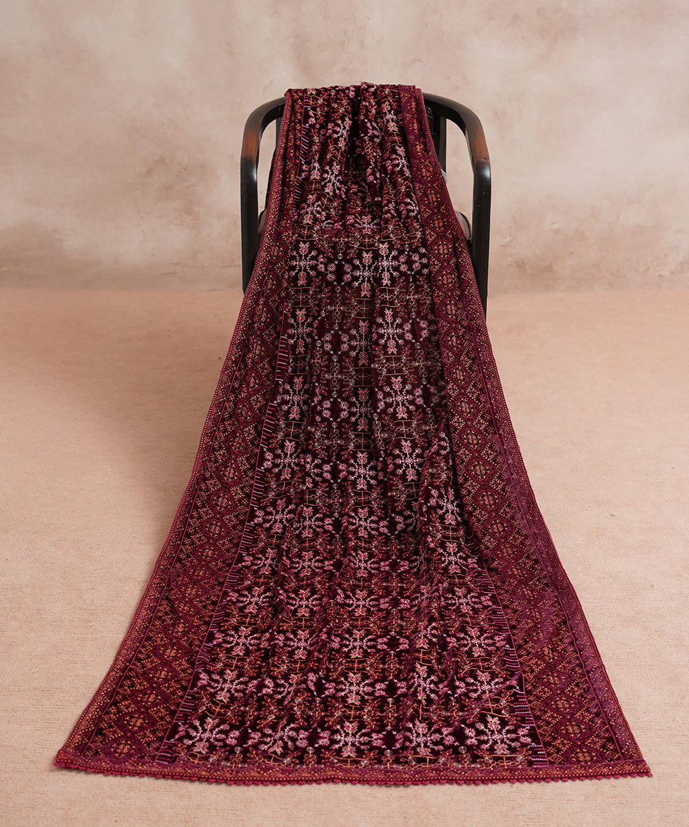 Women Embroidered Velvet Shawl | SHV-787