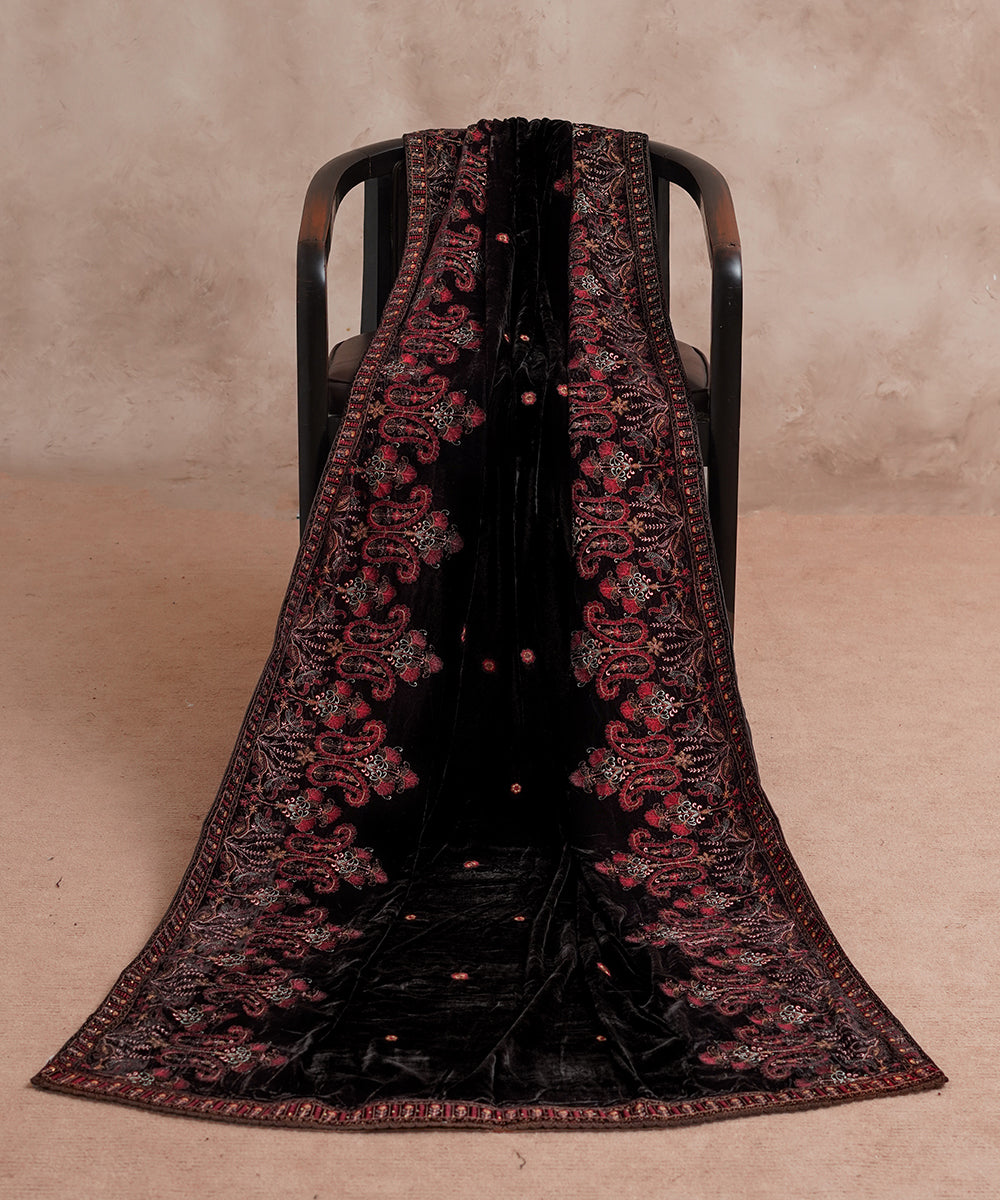 Women Embroidered Velvet Shawl | SHV-781