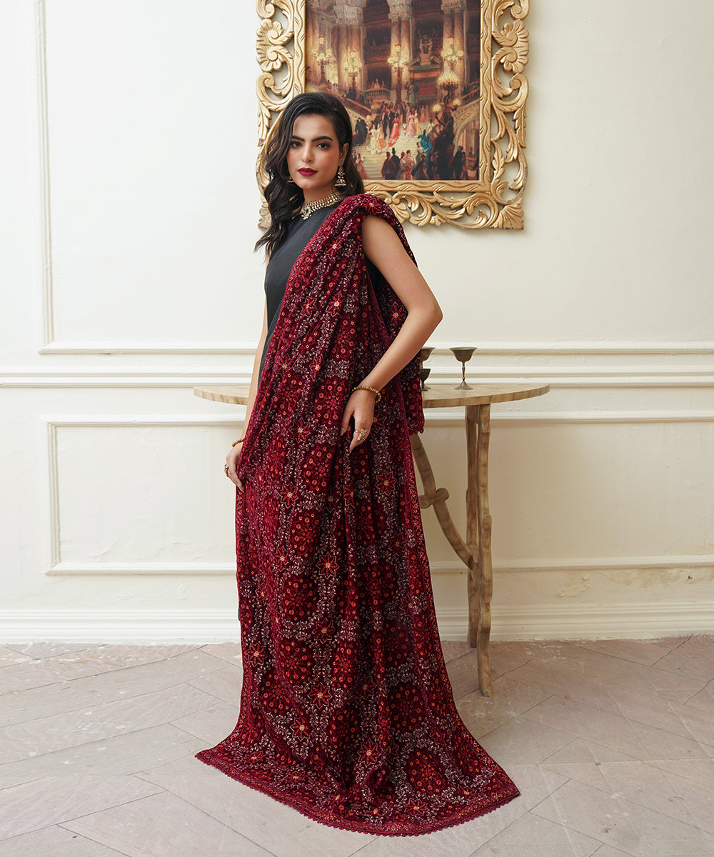 Women Embroidered Velvet Shawl | SHV-789