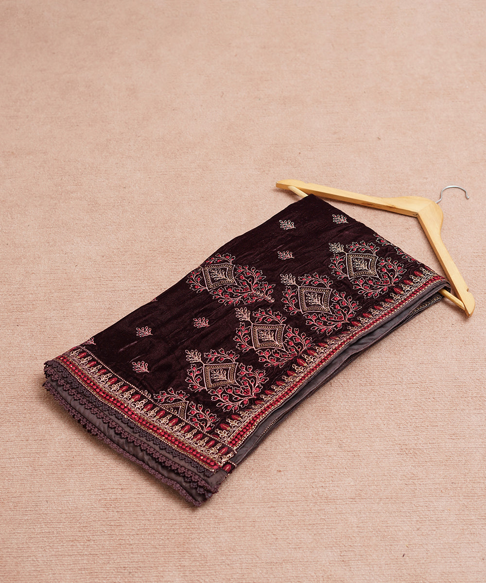 Women Embroidered Velvet Shawl | SHV-798