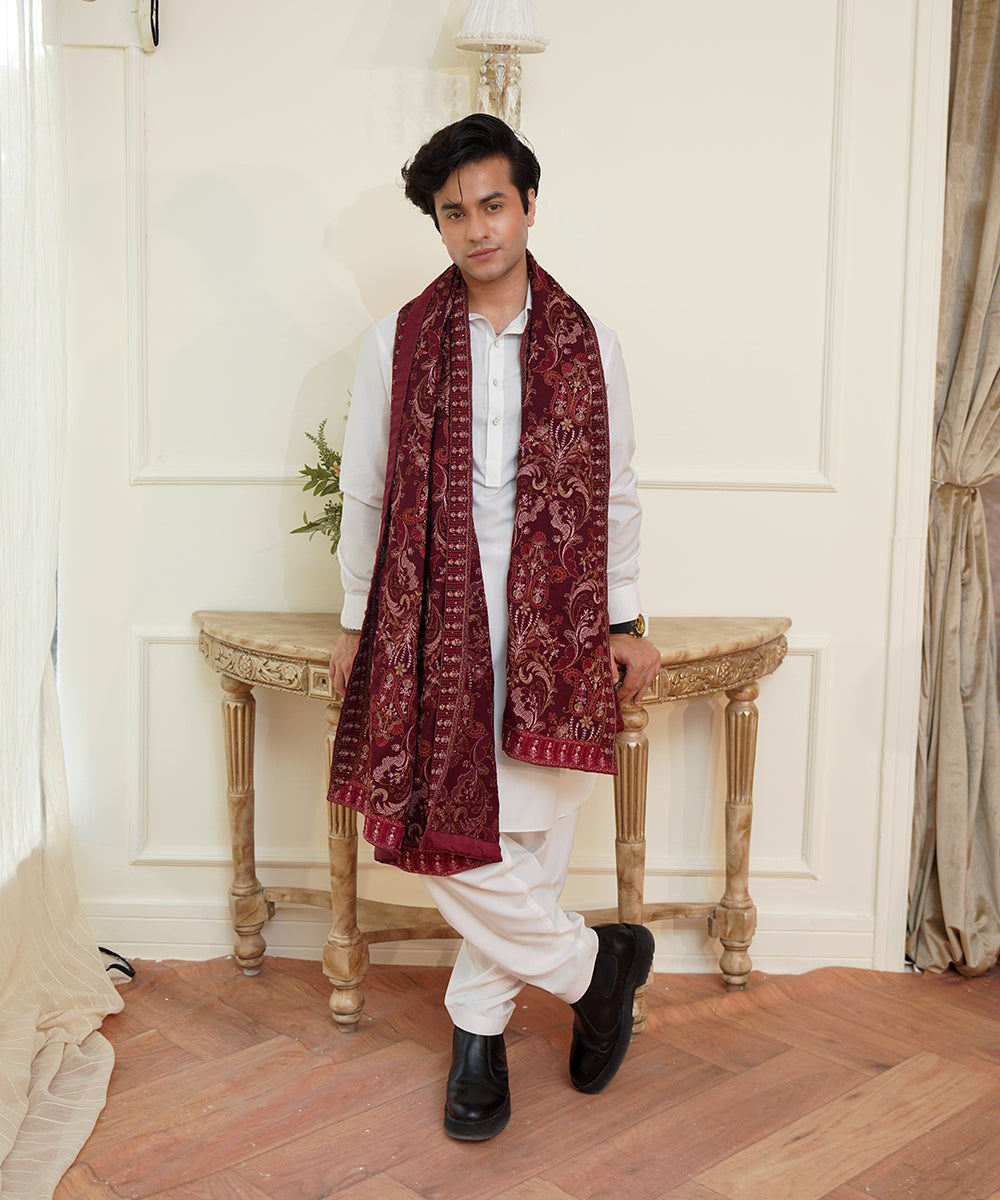 Unisex Embroidered Karandi Shawl | SHK-780