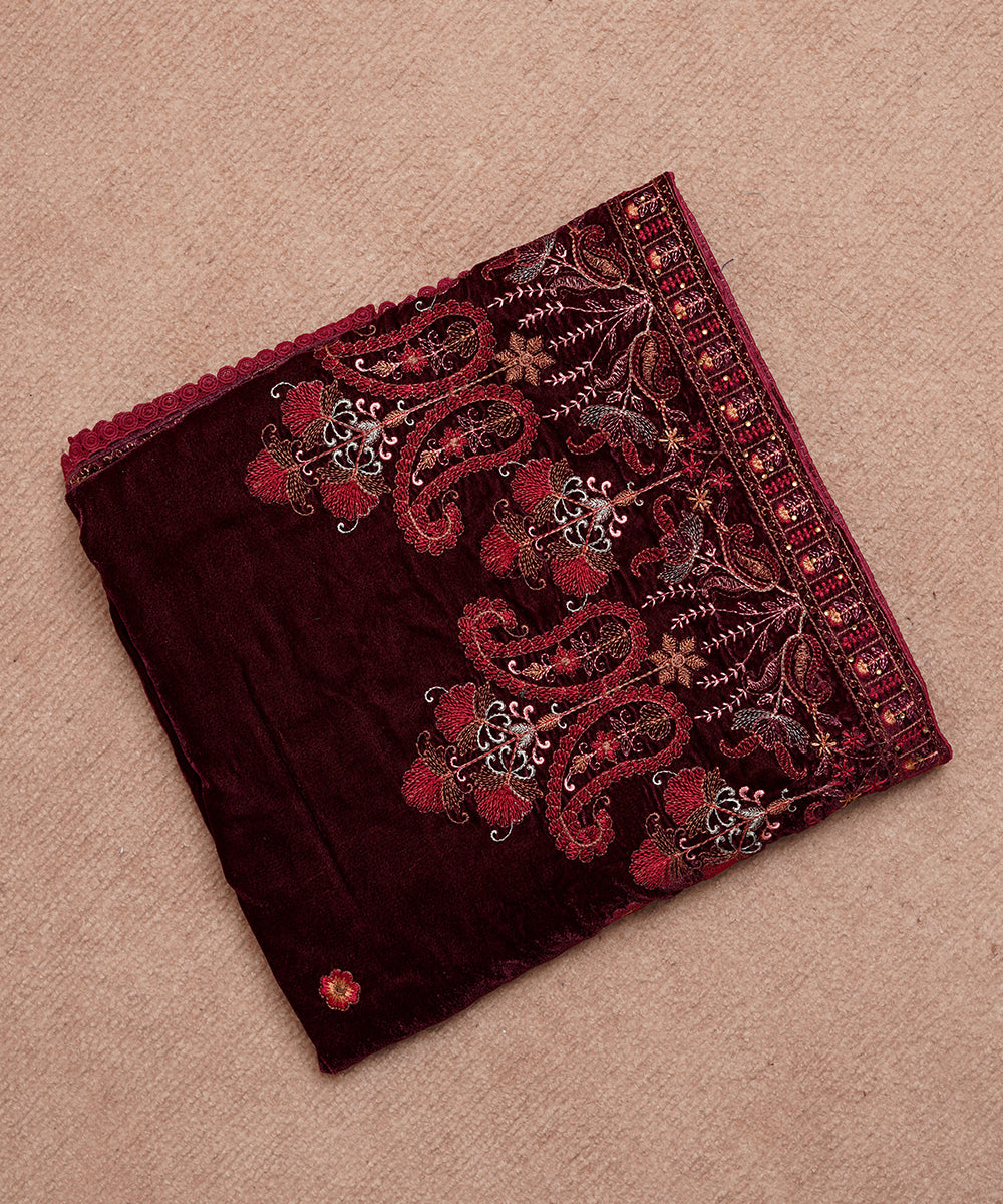 Women Embroidered Velvet Shawl | SHV-781