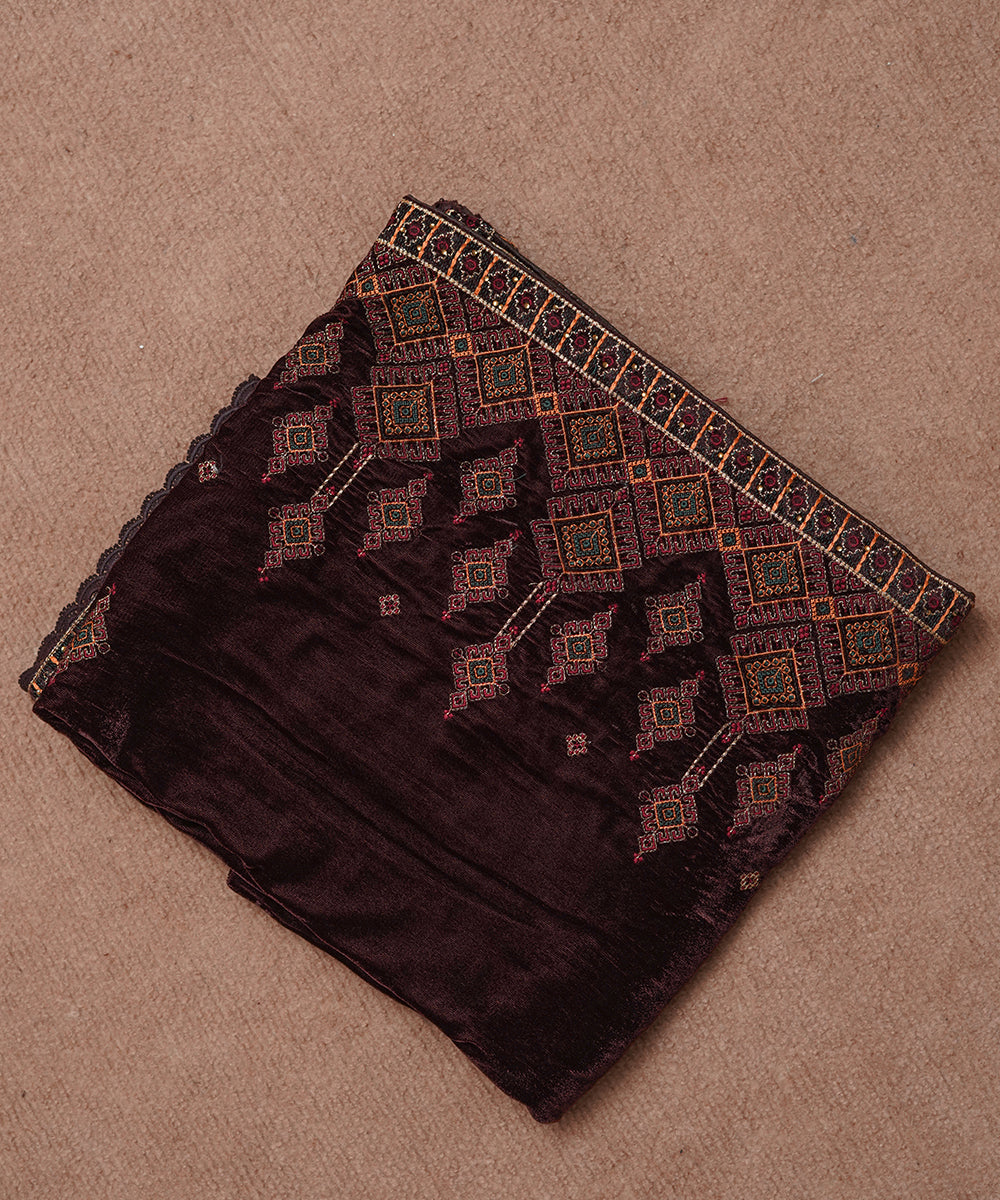 Women Embroidered Velvet Shawl | SHV-792