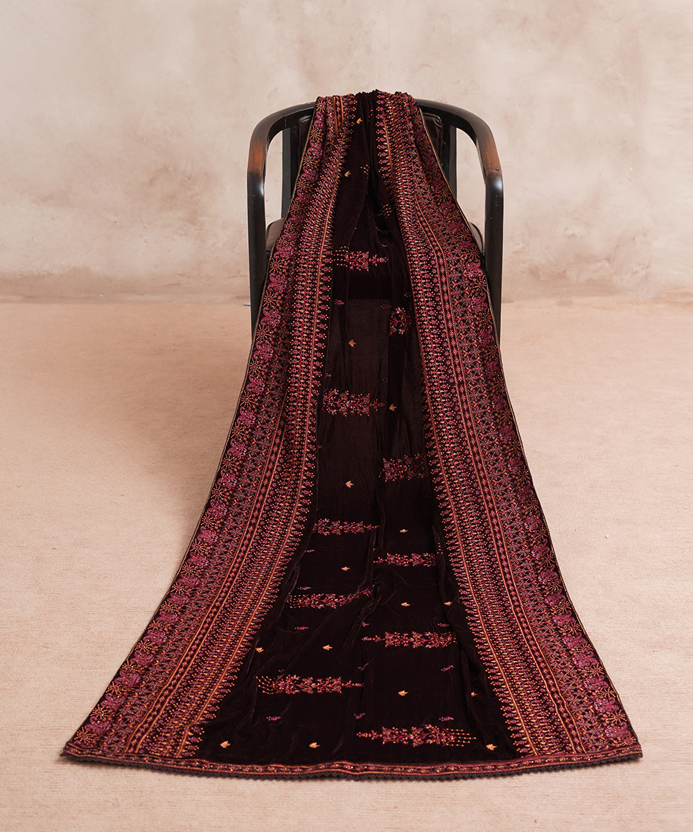 Women Embroidered Velvet Shawl | SHV-788