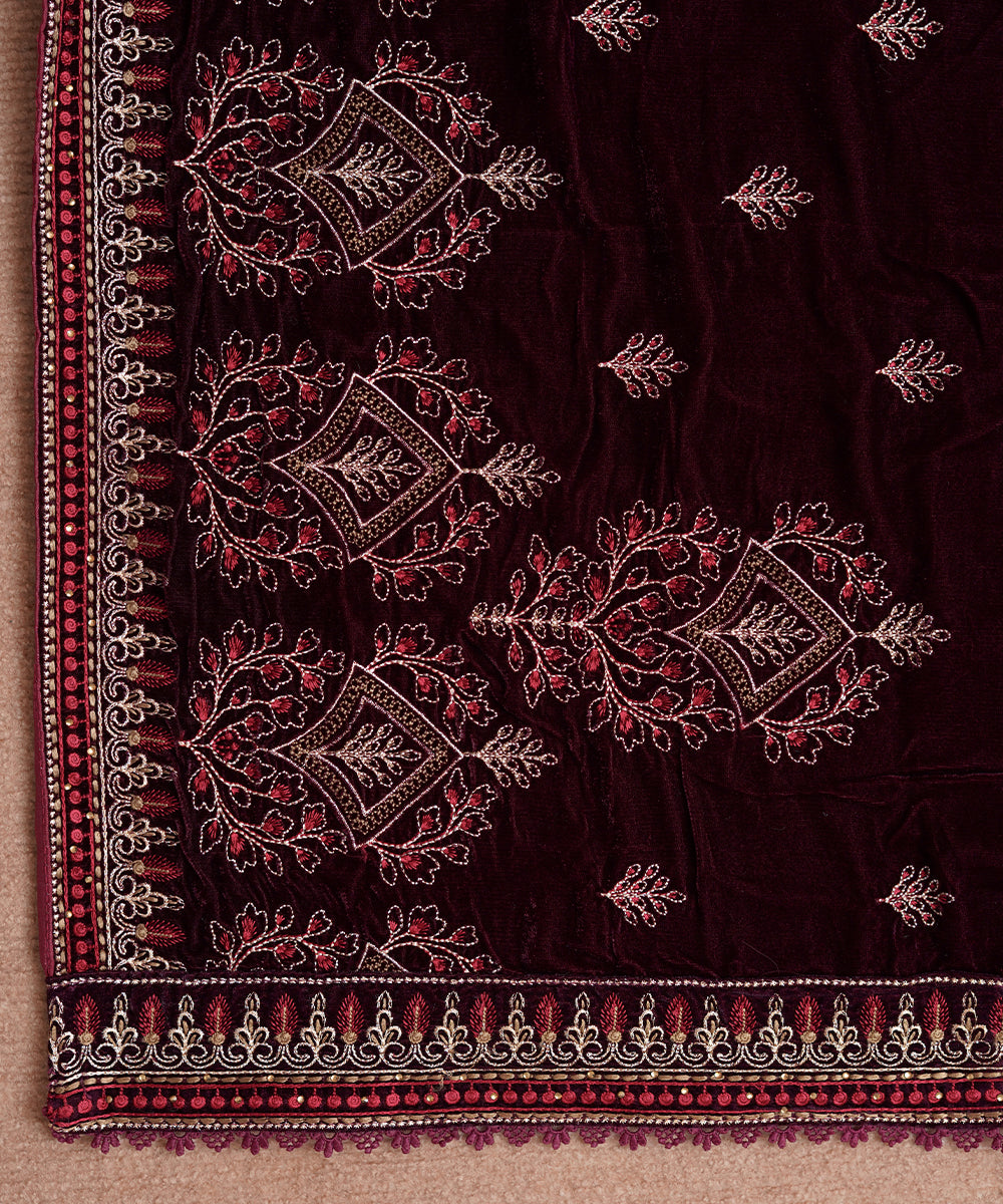 Women Embroidered Velvet Shawl | SHV-798