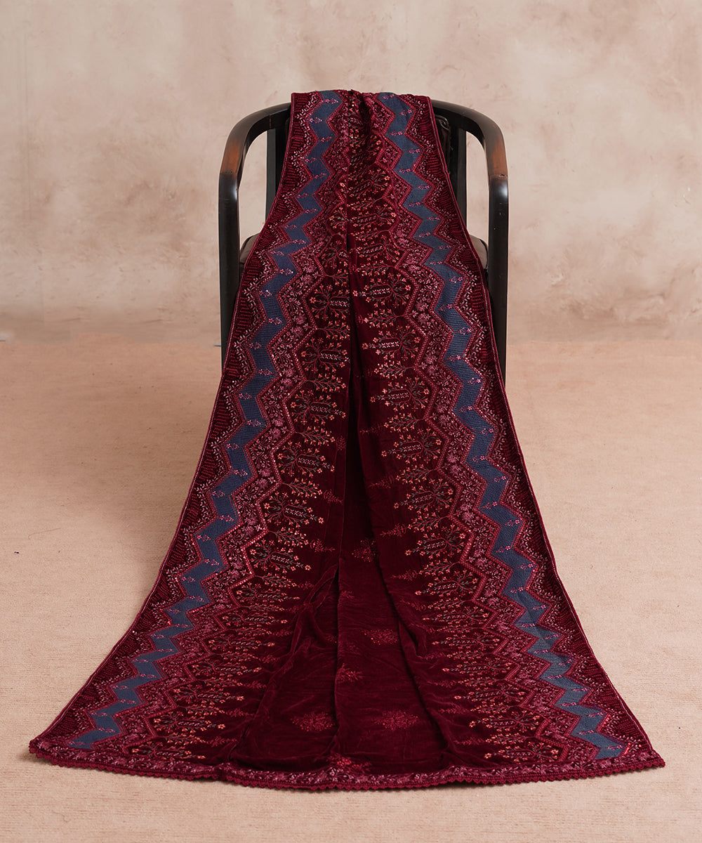 Women Embroidered Velvet Shawl | SHV-782