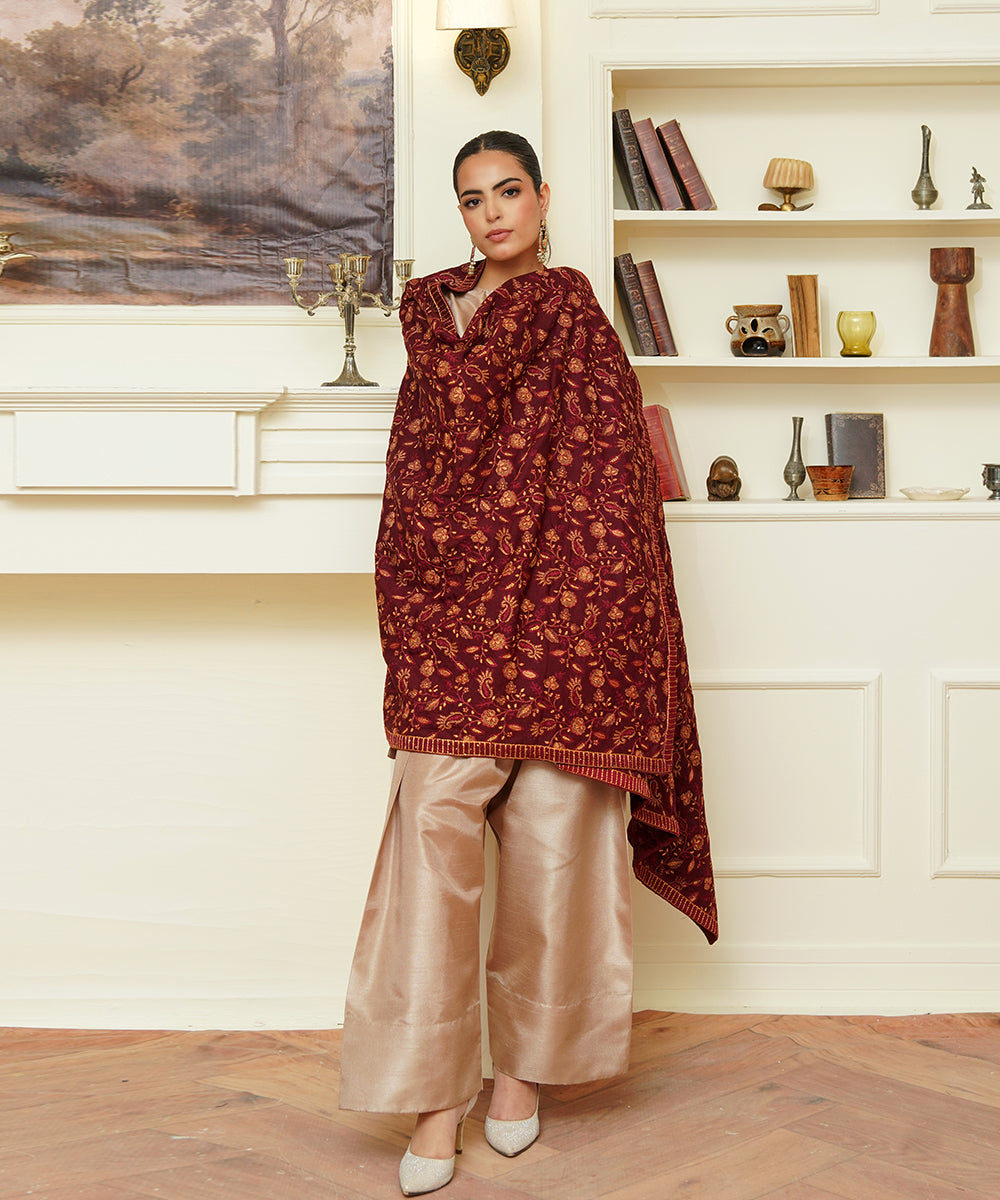 Unisex Embroidered Karandi Shawl | SHK-815